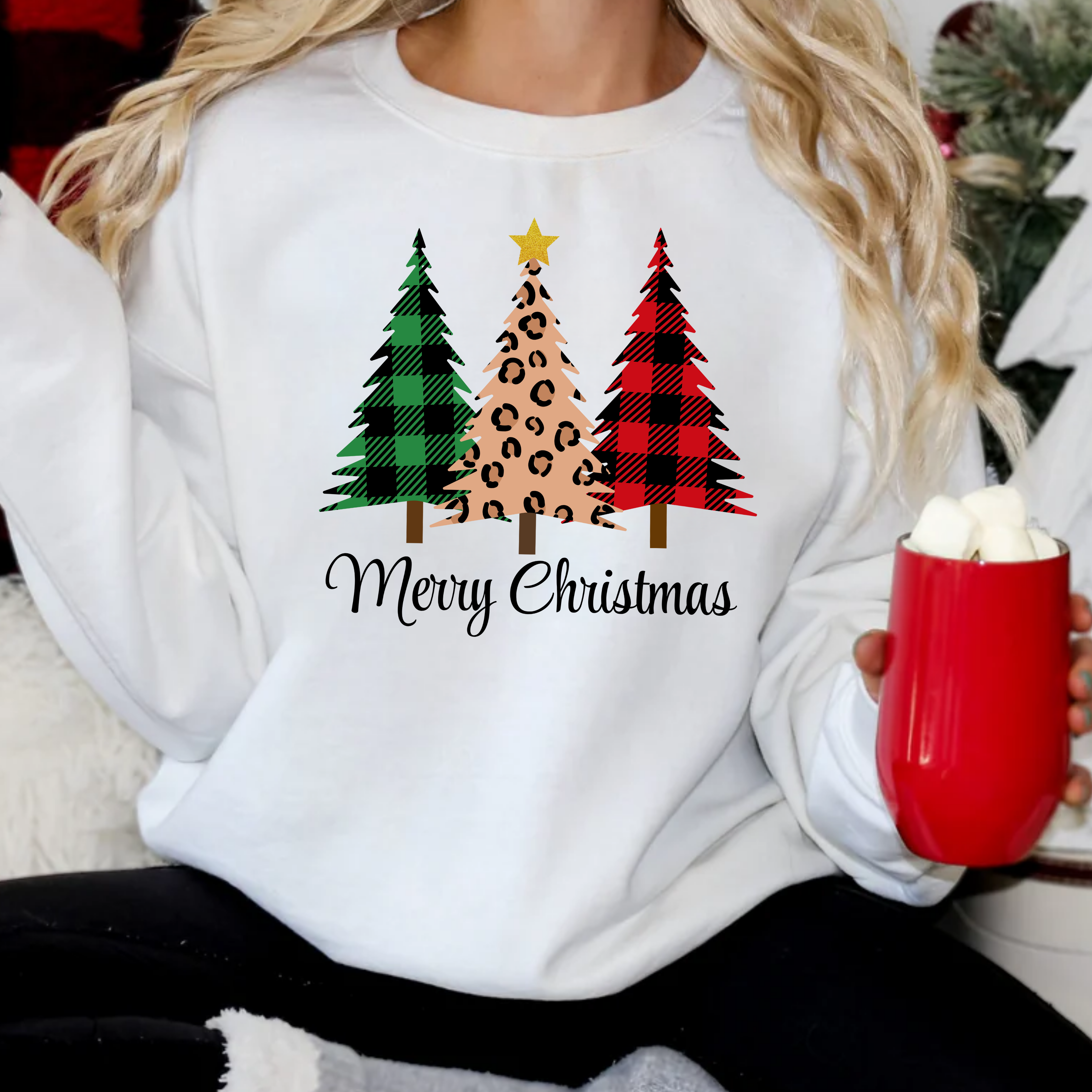 "Merry Christmas" Plaid &amp; Leopard Holiday Crewneck product thumbnail image
