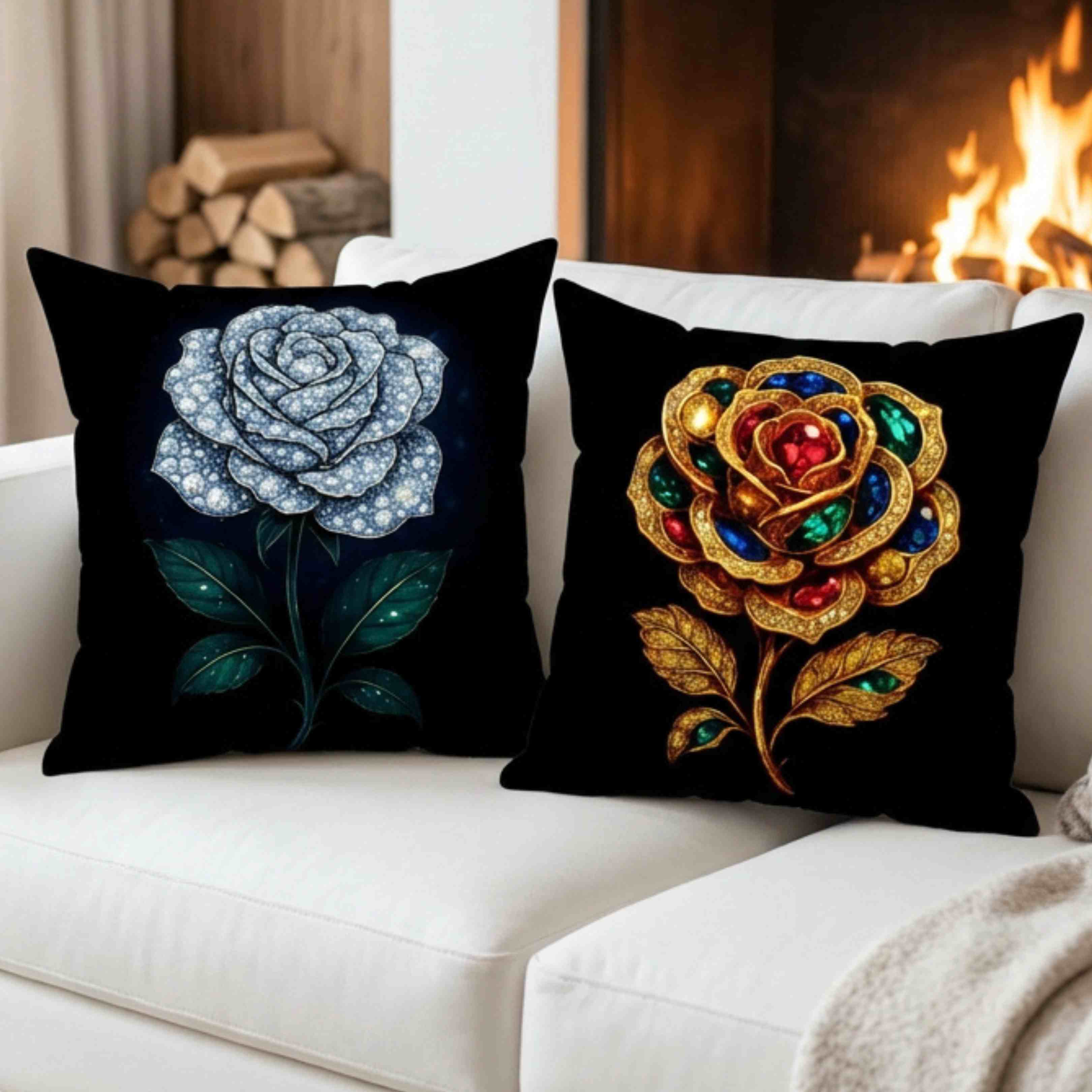 Jeweled Gold Rose Pillow | Spun Polyester Square Pillow product thumbnail image