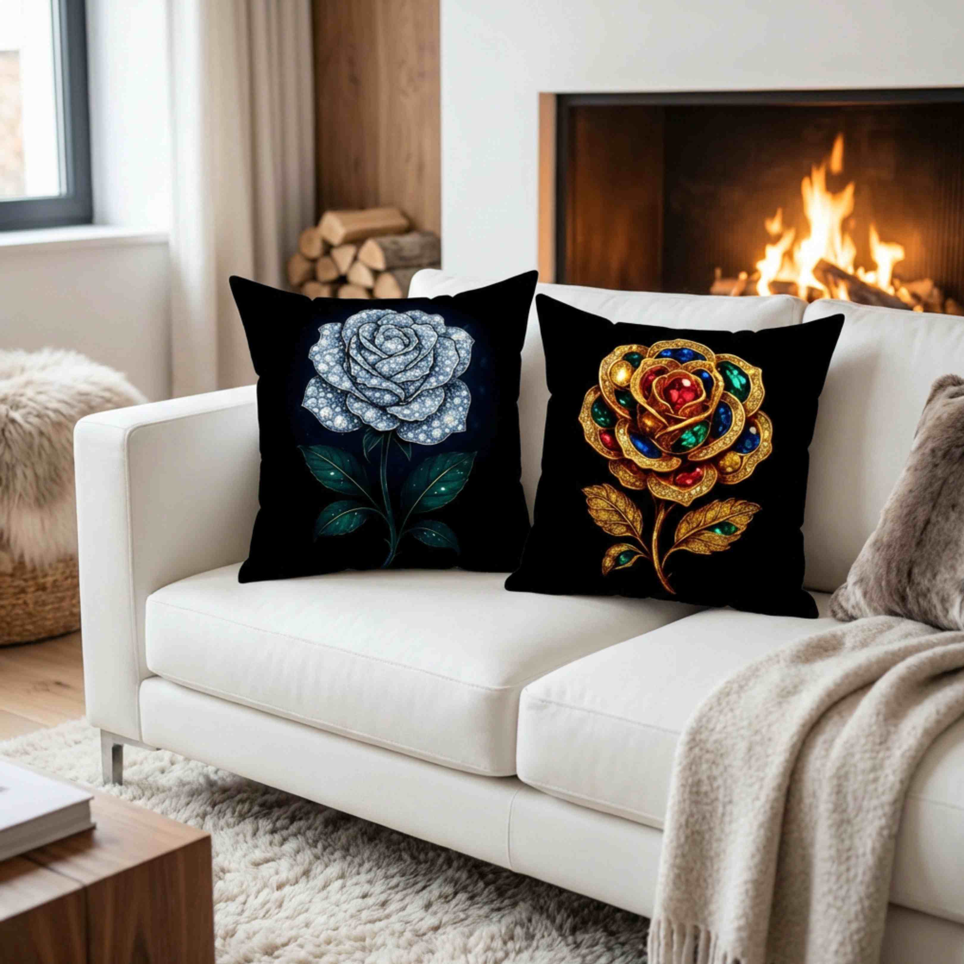 Jeweled Gold Rose Pillow | Spun Polyester Square Pillow product thumbnail image