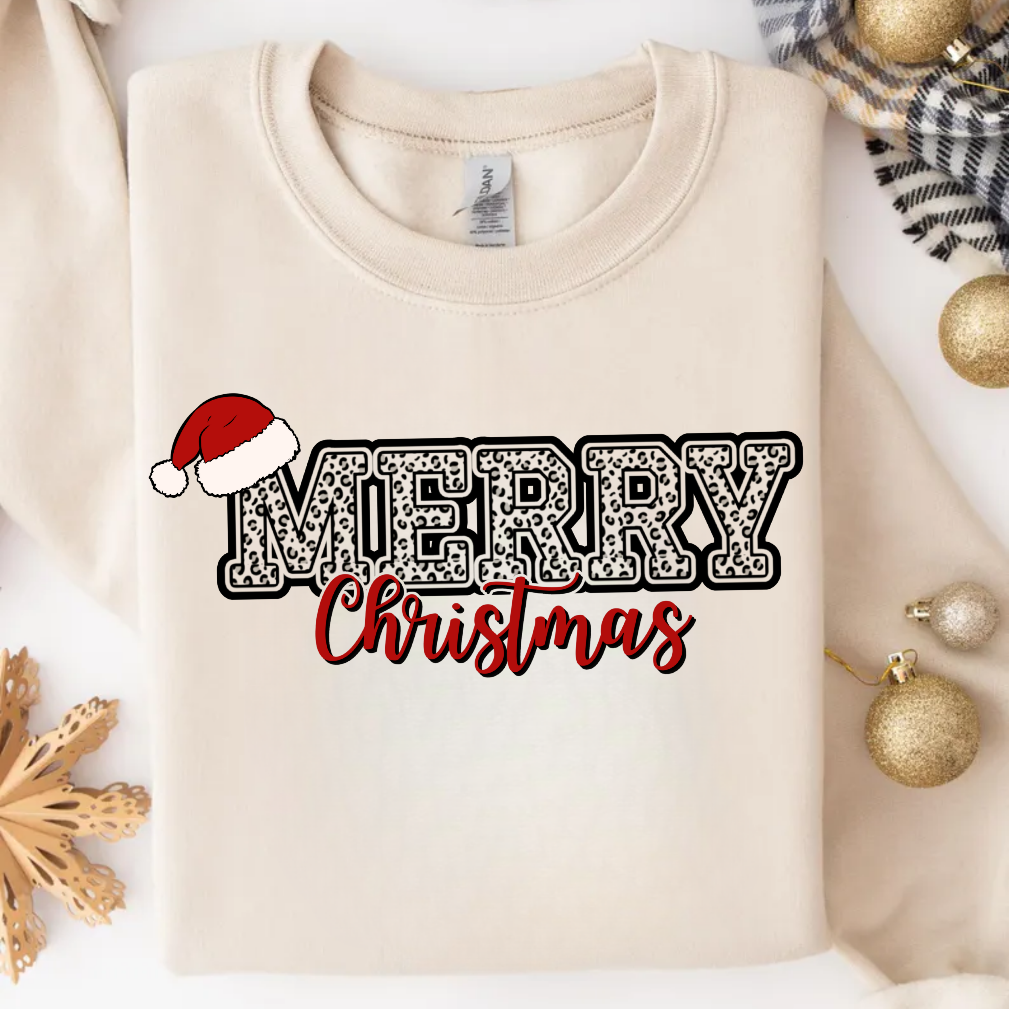 Cheetah Print Santa Hat Holiday Crewneck