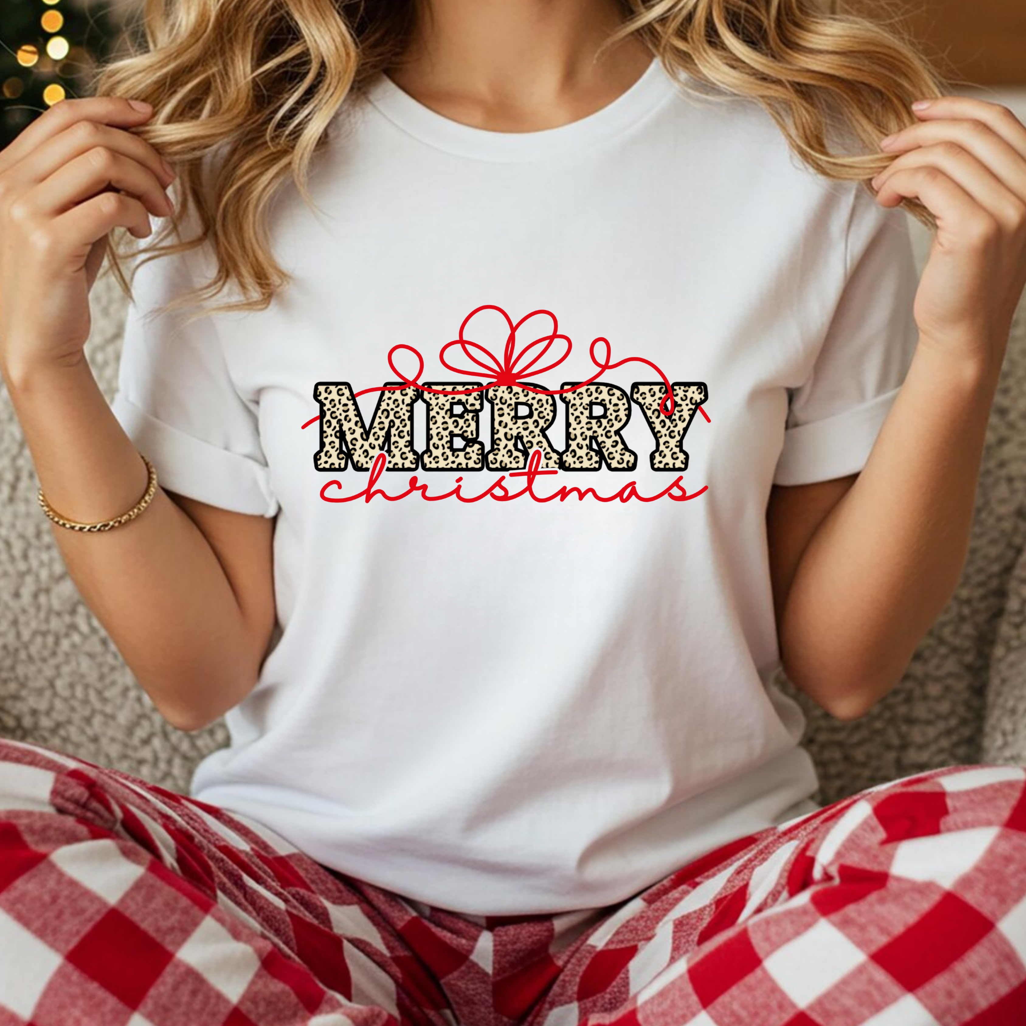 Merry Christmas Leopard Bow Print Tee Merry Christmas Leopard Bow Print Tee