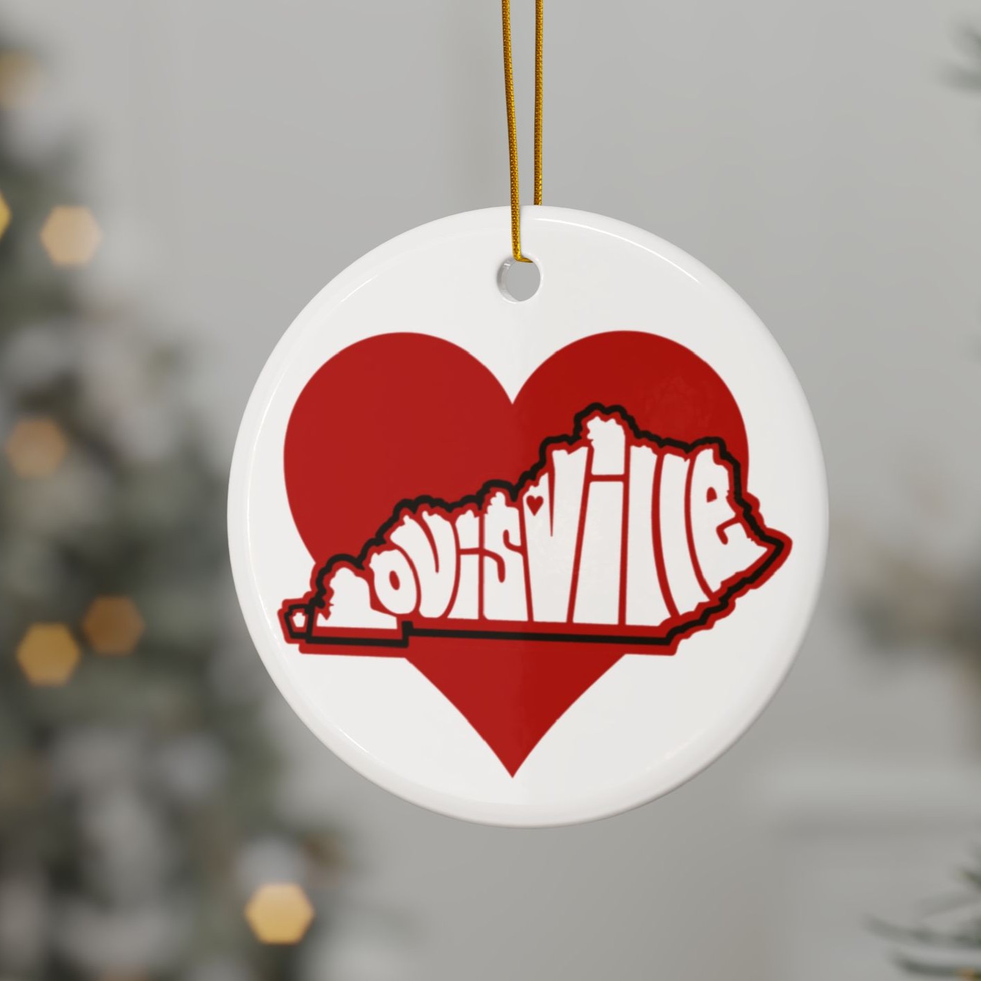 Louisville Heart Ceramic Ornament — Double-Sided City Love Holiday Decoration Set of 3, 5, or 10 Available for Personalization product thumbnail image