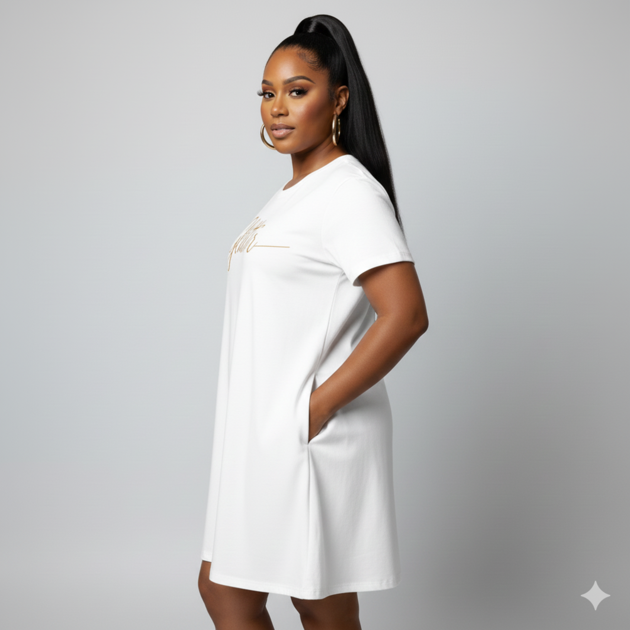 Glitter Script T-Shirt Dress – Gold Handwritten Graphic product thumbnail image Glitter Script T-Shirt Dress – Gold Handwritten Graphic product thumbnail image