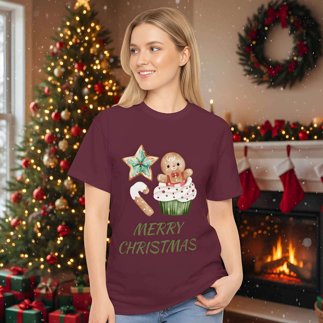 "Merry Christmas" Gingerbread & Cupcake Holiday T-Shirt | Matching Family Christmas Tee product thumbnail image "Merry Christmas" Gingerbread & Cupcake Holiday T-Shirt | Matching Family Christmas Tee product thumbnail image