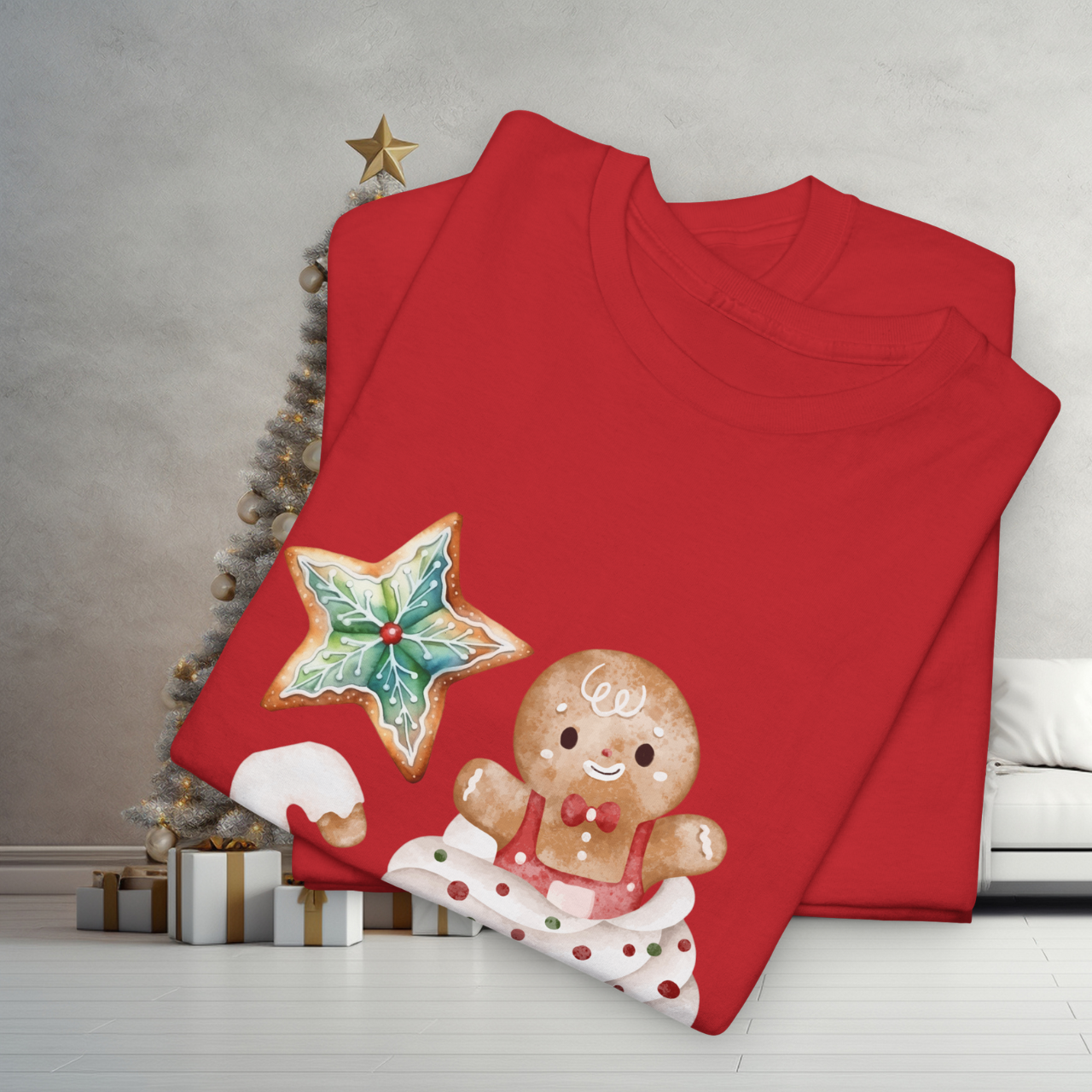 "Merry Christmas" Gingerbread &amp; Cupcake Holiday T-Shirt |  Matching Family Christmas Tee  product thumbnail image