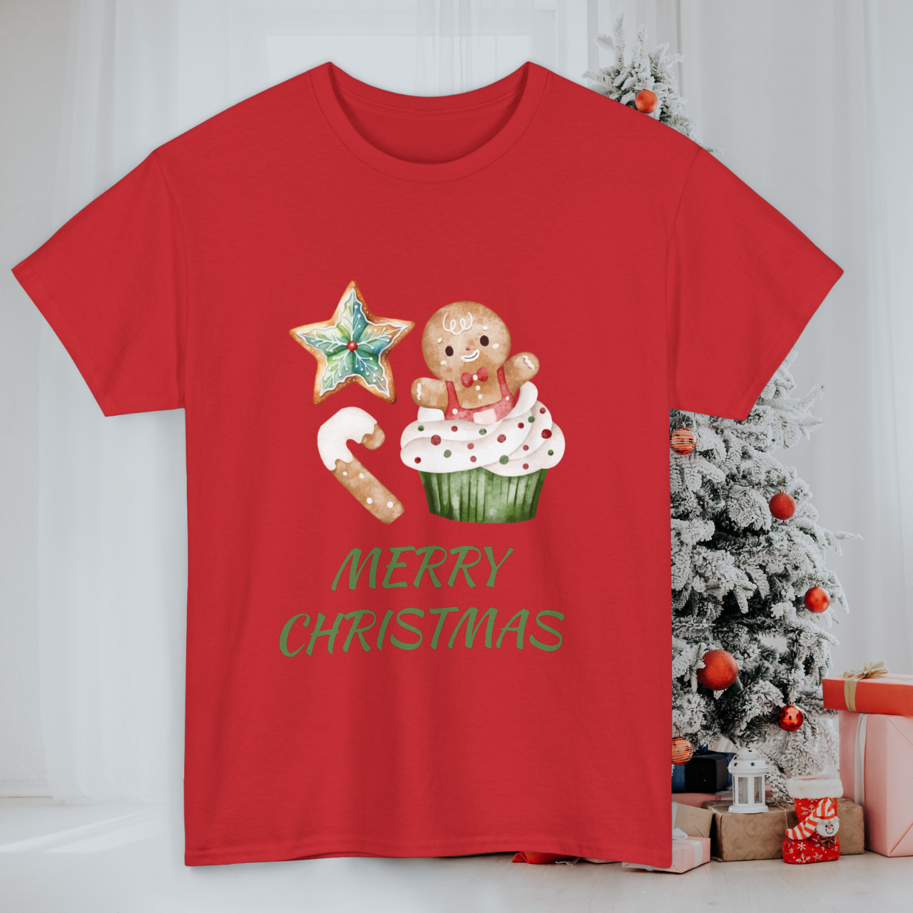 "Merry Christmas" Gingerbread &amp; Cupcake Holiday T-Shirt |  Matching Family Christmas Tee  product thumbnail image