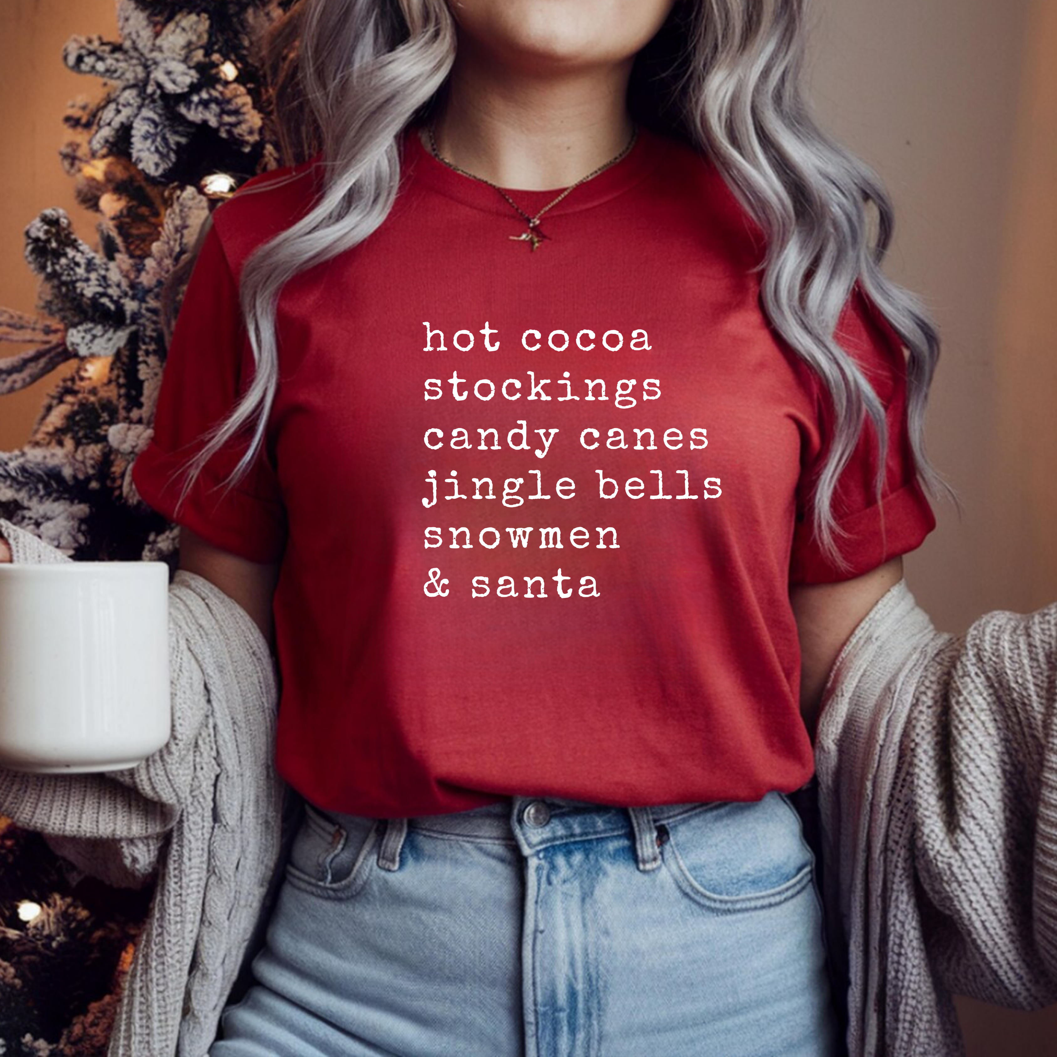 Christmas List Tee — "hot cocoa - stockings - candy canes - jingle bells - snowmen & santa" Christmas List Tee — "hot cocoa - stockings - candy canes - jingle bells - snowmen & santa"