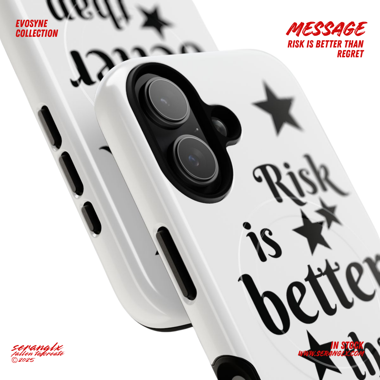 Inspirational IPhone 16/17 Case White | "Risk is better than regret" | Inspirational Phone Case | Tough Magnetic Case