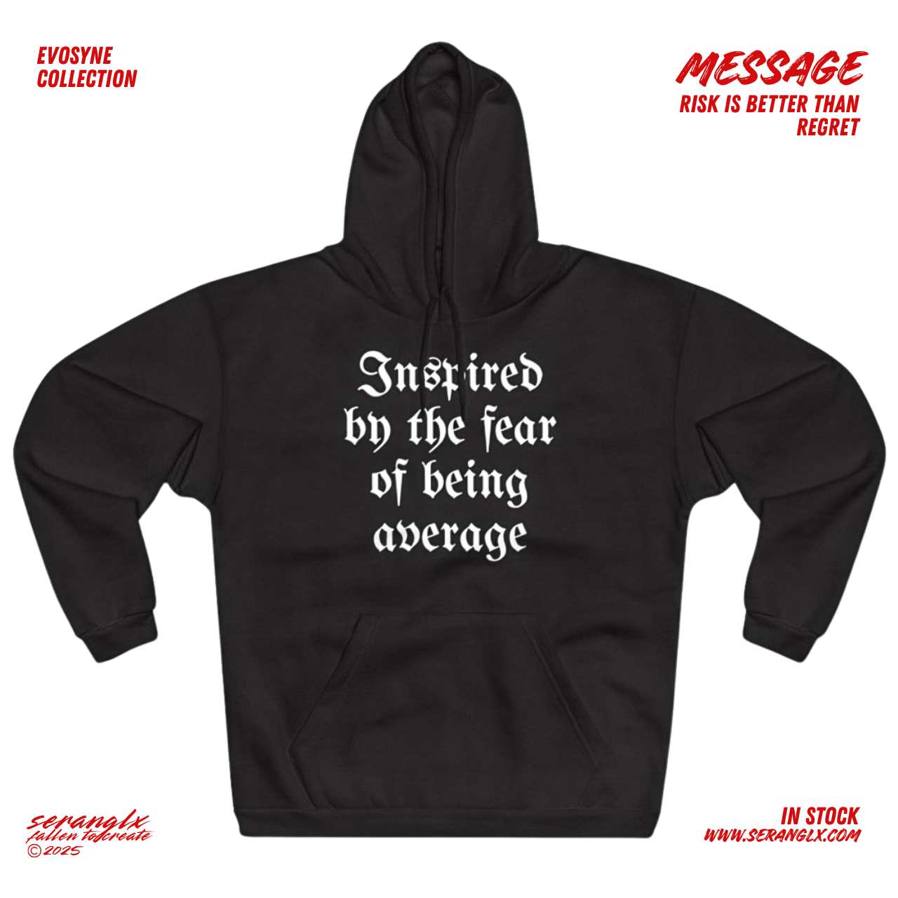 Inspirational Streetwear Hoodie - Inspired By The Fear Of Being Average Quote - Streetwear Pullover Black & White Unisex Inspirational Streetwear Hoodie - Inspired By The Fear Of Being Average Quote - Streetwear Pullover Black & White Unisex