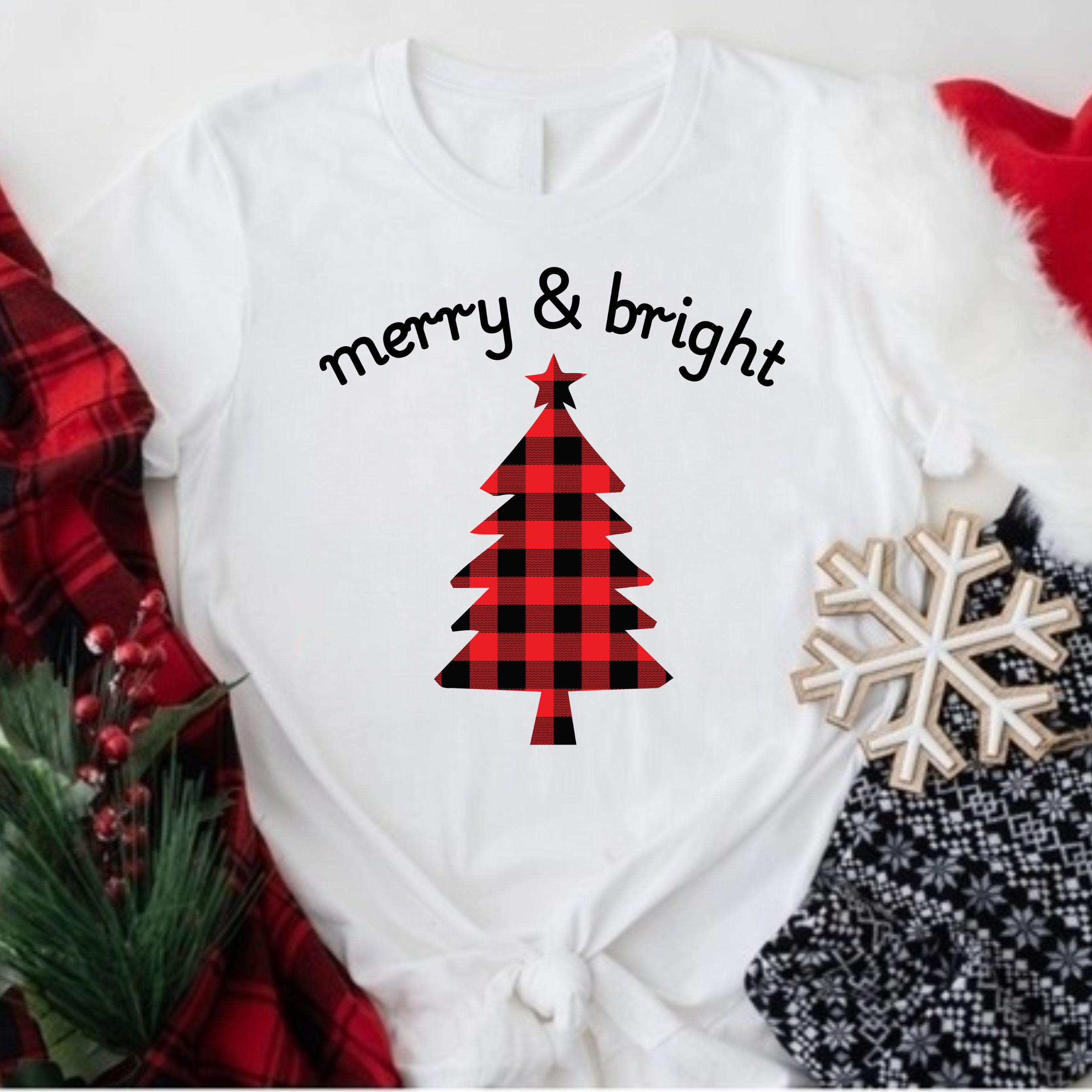 Merry &amp; Bright Buffalo Plaid Christmas Tree Tee product thumbnail image