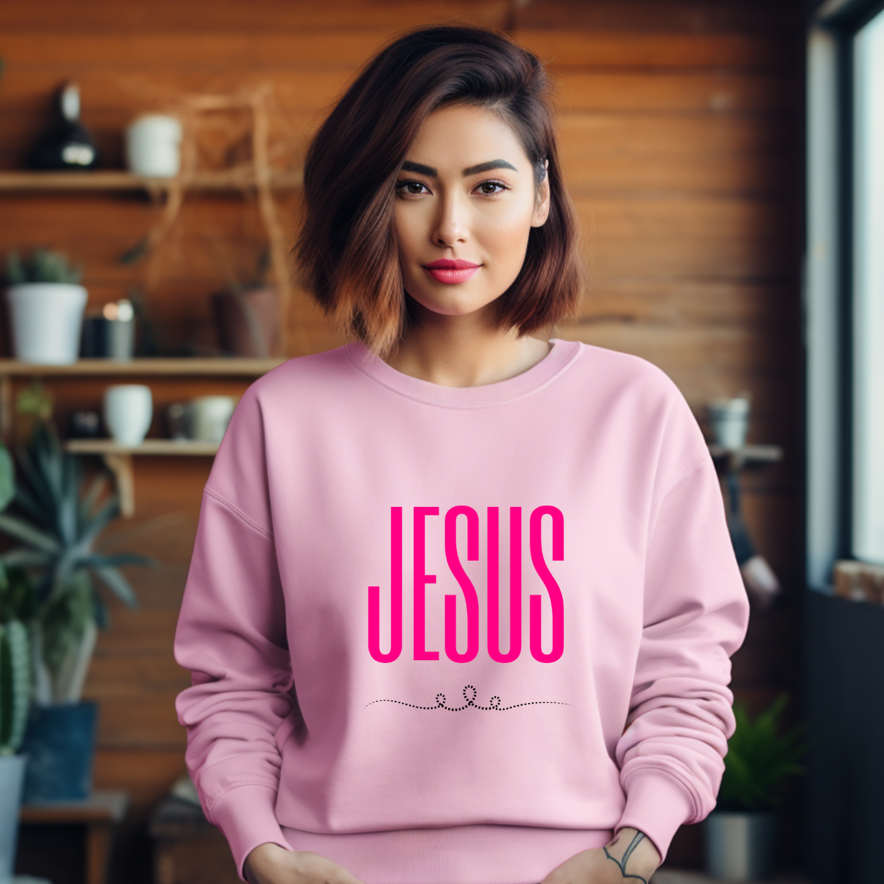Jesus Script Crewneck Sweatshirt, Minimal Faith Graphic Pullover, Christian Gifts product thumbnail image Jesus Script Crewneck Sweatshirt, Minimal Faith Graphic Pullover, Christian Gifts product thumbnail image