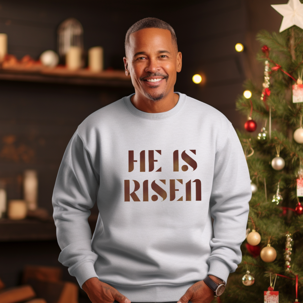 He Is Risen Script Sweatshirt — Christian Crewneck Pullover, Christian Faith Gifts product thumbnail image