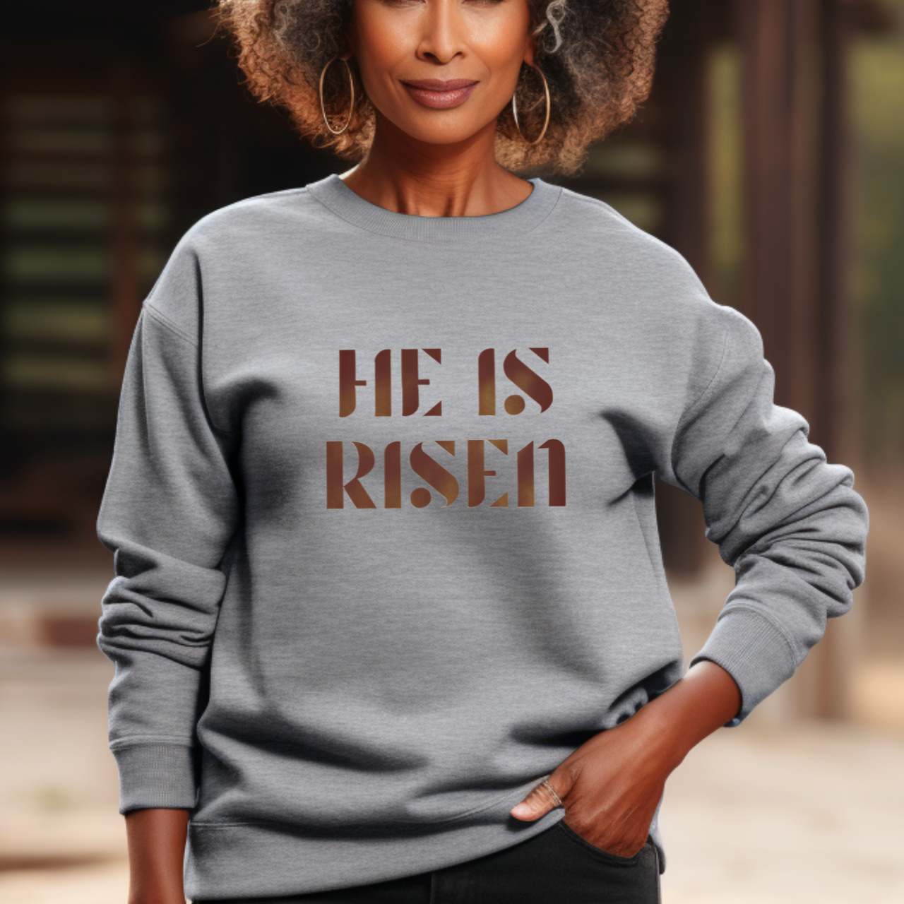 He Is Risen Script Sweatshirt — Christian Crewneck Pullover, Christian Faith Gifts product thumbnail image