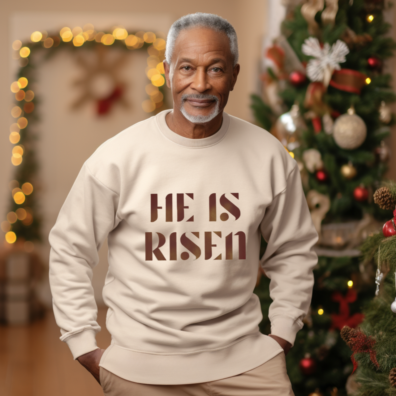 He Is Risen Script Sweatshirt — Christian Crewneck Pullover, Christian Faith Gifts product thumbnail image