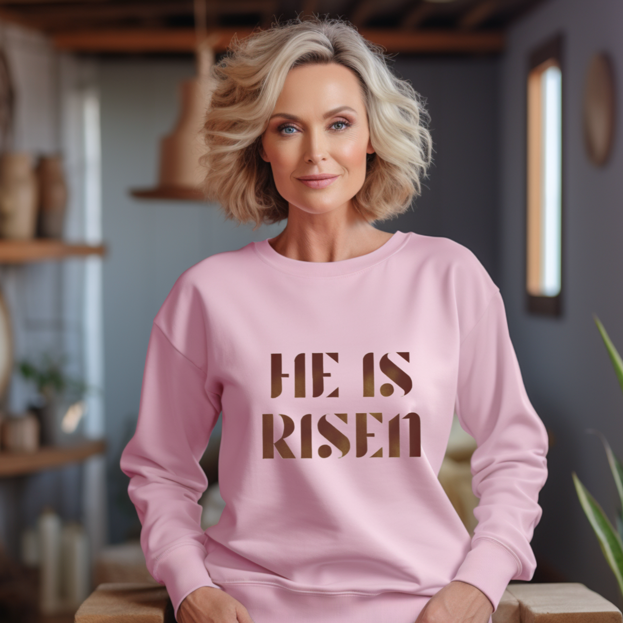 He Is Risen Script Sweatshirt — Christian Crewneck Pullover, Christian Faith Gifts product thumbnail image