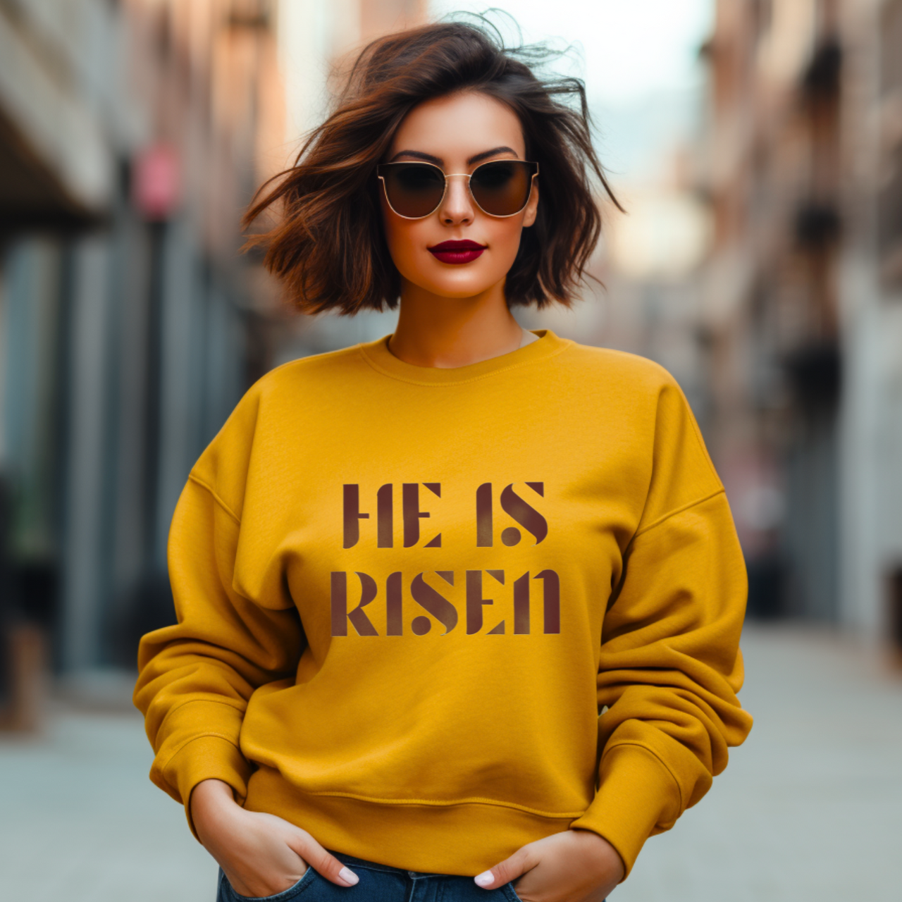 He Is Risen Script Sweatshirt — Christian Crewneck Pullover, Christian Faith Gifts product thumbnail image