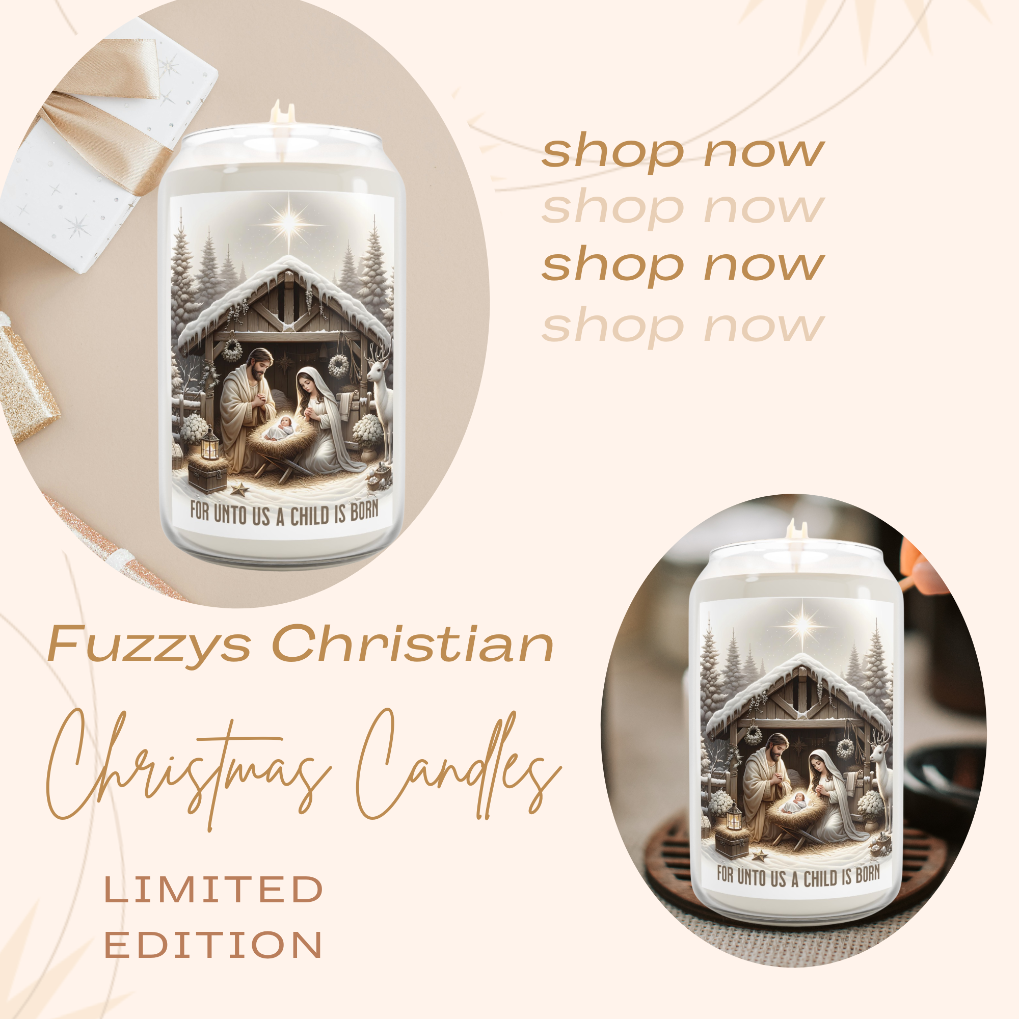 Nativity Scene Soy Candle • For Unto Us a Child  product thumbnail image