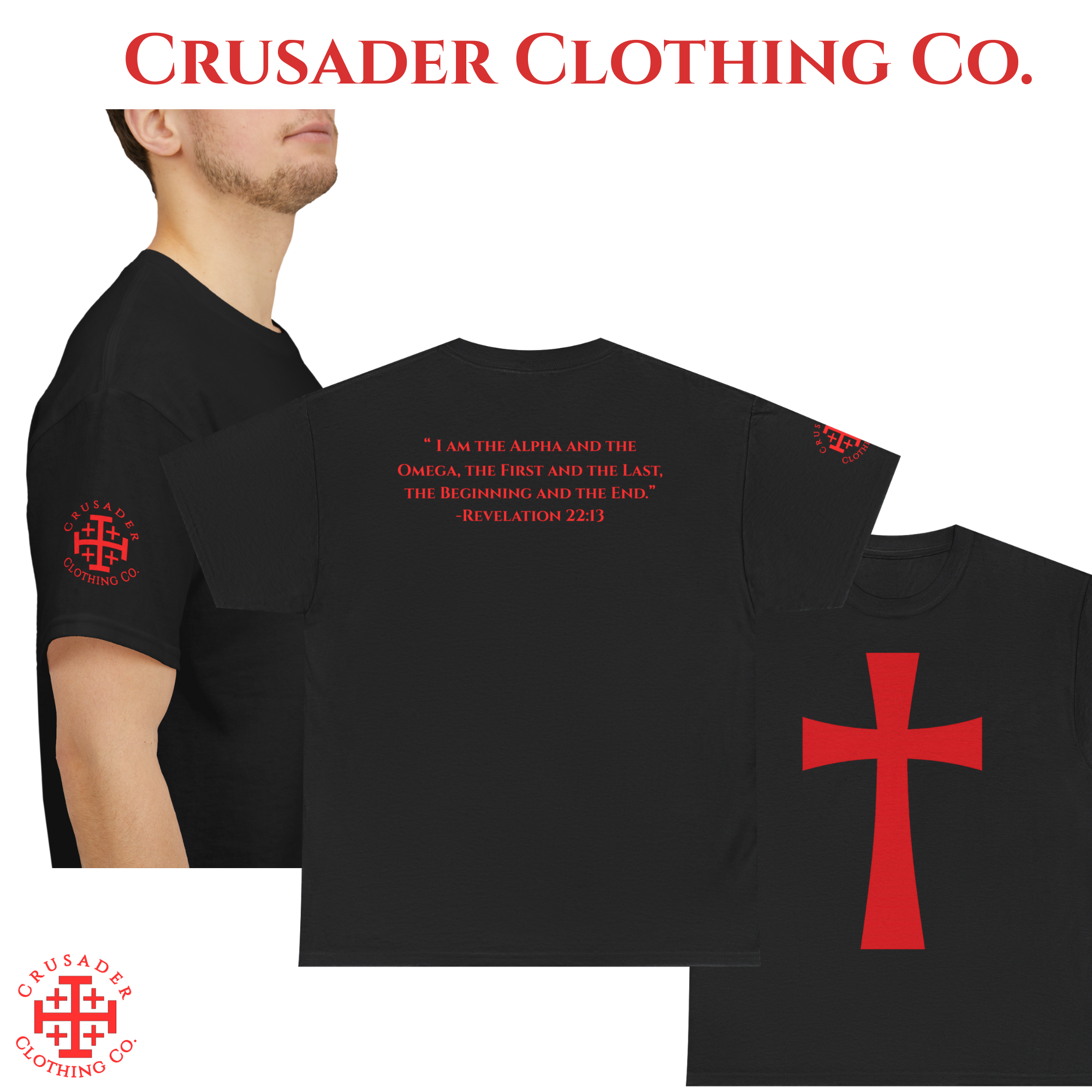 Alpha &amp; Omega Crusader Shield Tee – Revelation 22:13 | Christian Shirt product thumbnail image