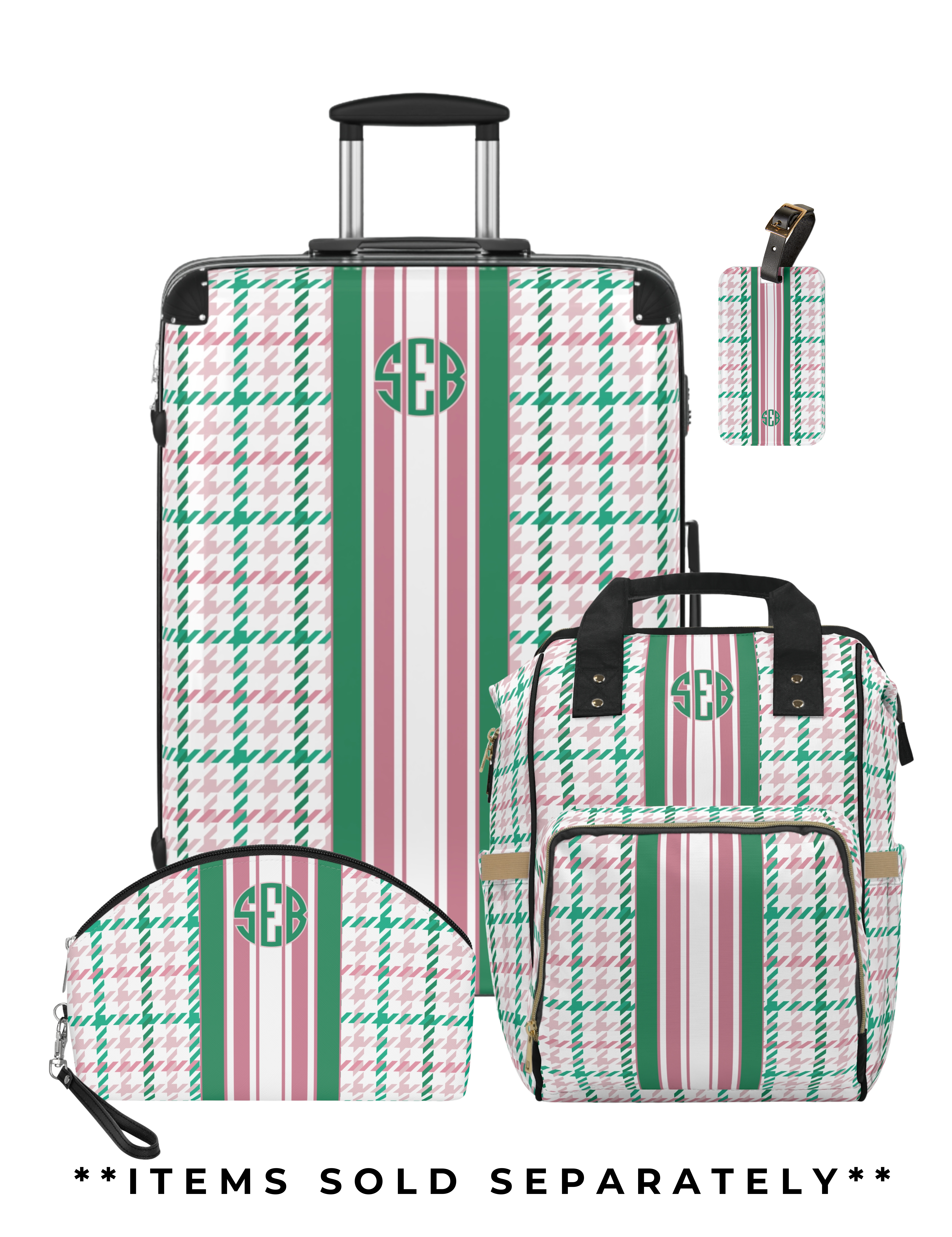 Pink and Green Houndstooth Collection | Personalized Makeup Bag, Stylish Cosmetic Pouch  product thumbnail image