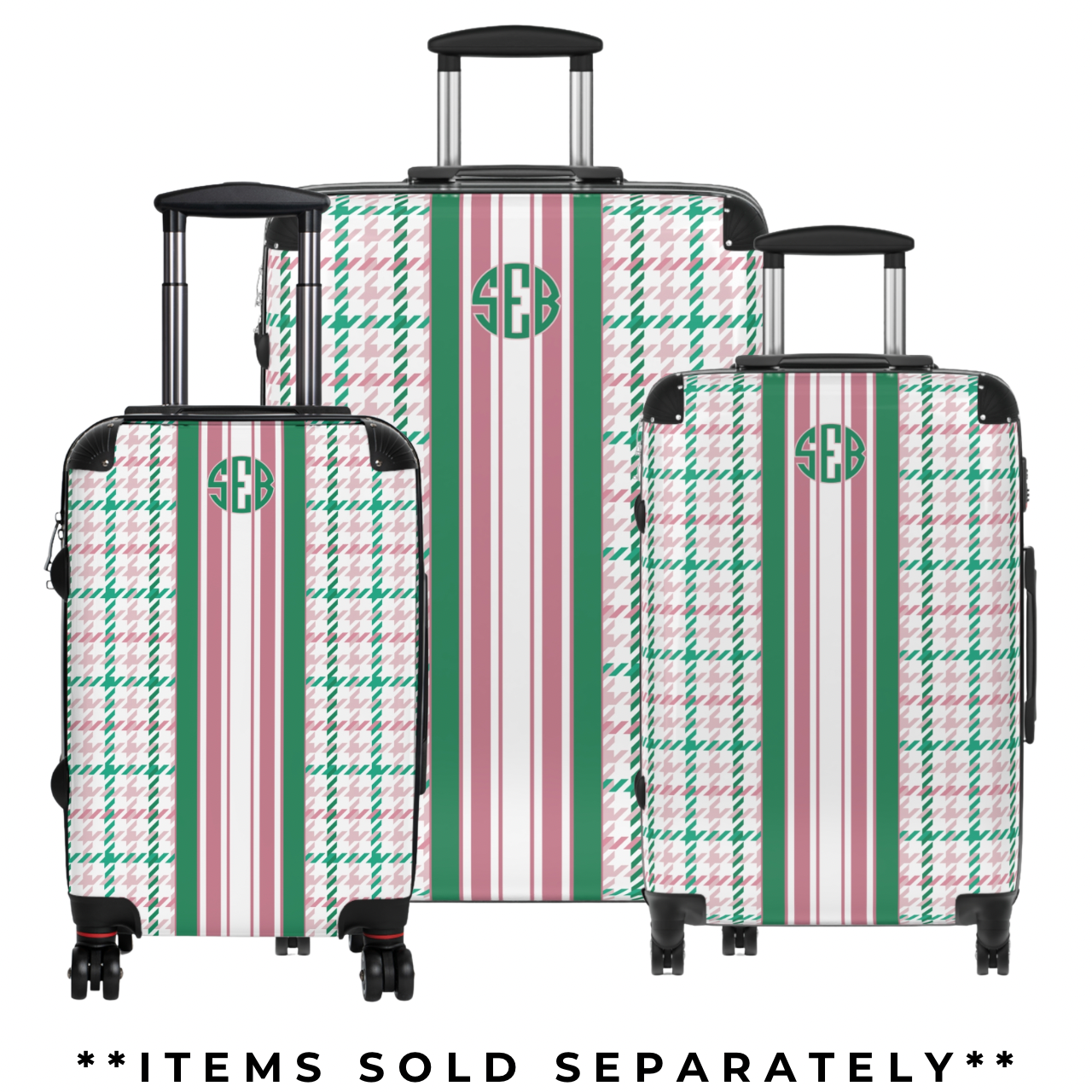 Personalized Luggage with 360 Degree Swivel and Built-In Lock | Pink and Green Houndstooth
