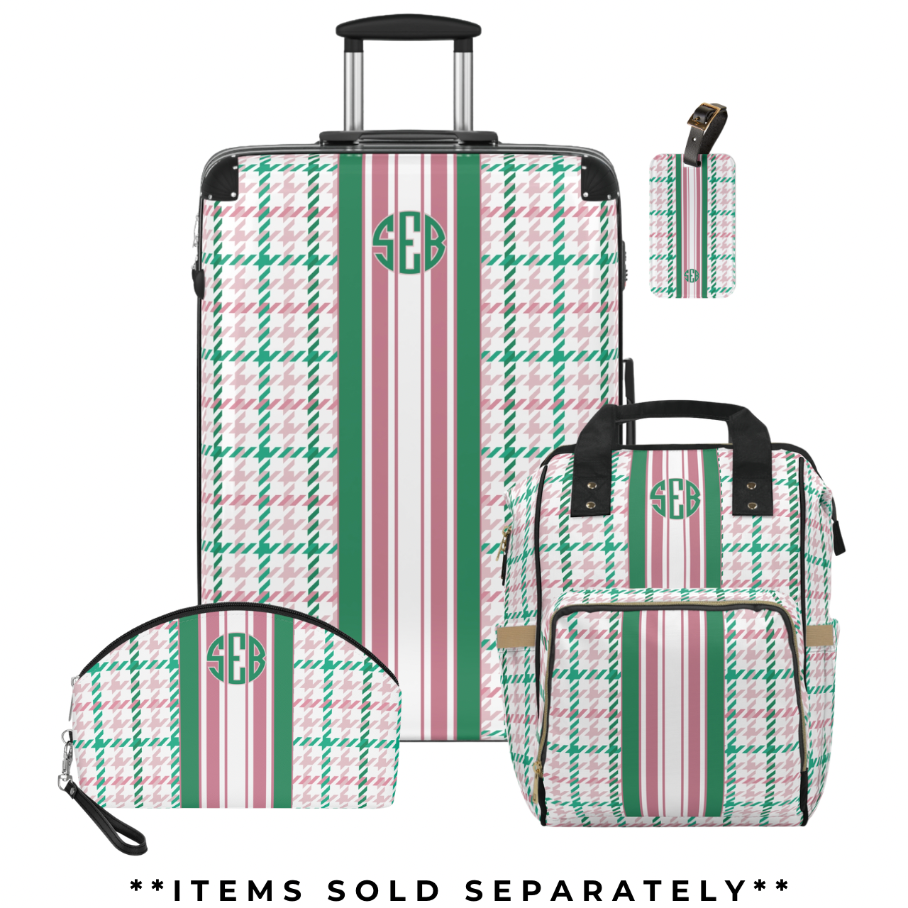 Pink and Green Houndstooth Collection | Multifunctional Travel Bag  product thumbnail image
