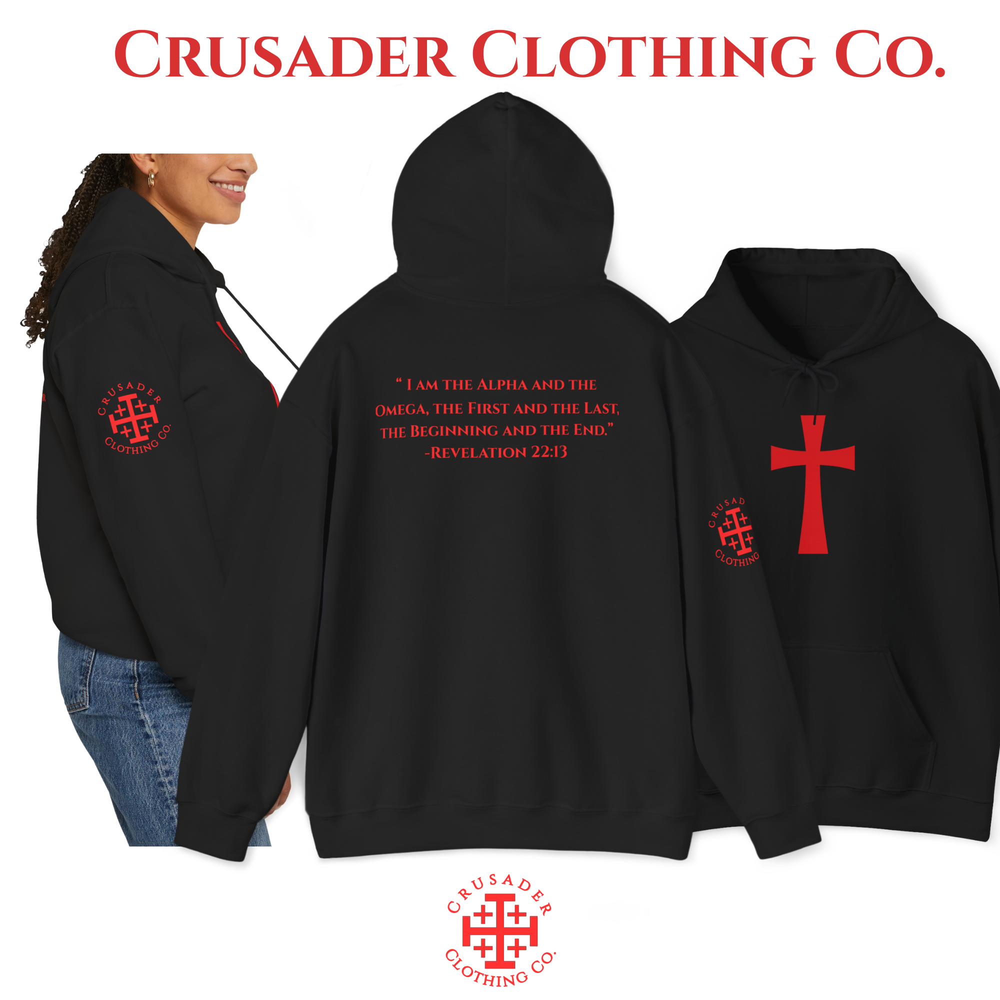 Revelation 22:13 “Alpha &amp; Omega” Crusader Cross Hoodie product thumbnail image