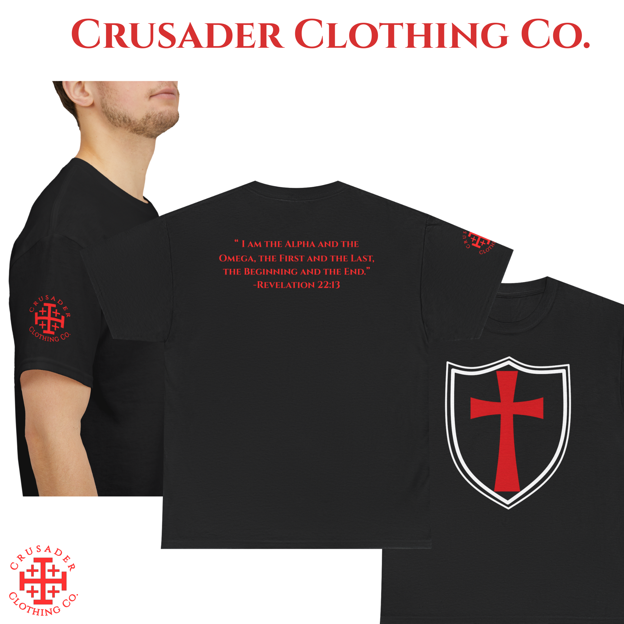 Alpha &amp; Omega Shield Tee – Revelation 22:13 | Christian Armor Shirt product thumbnail image