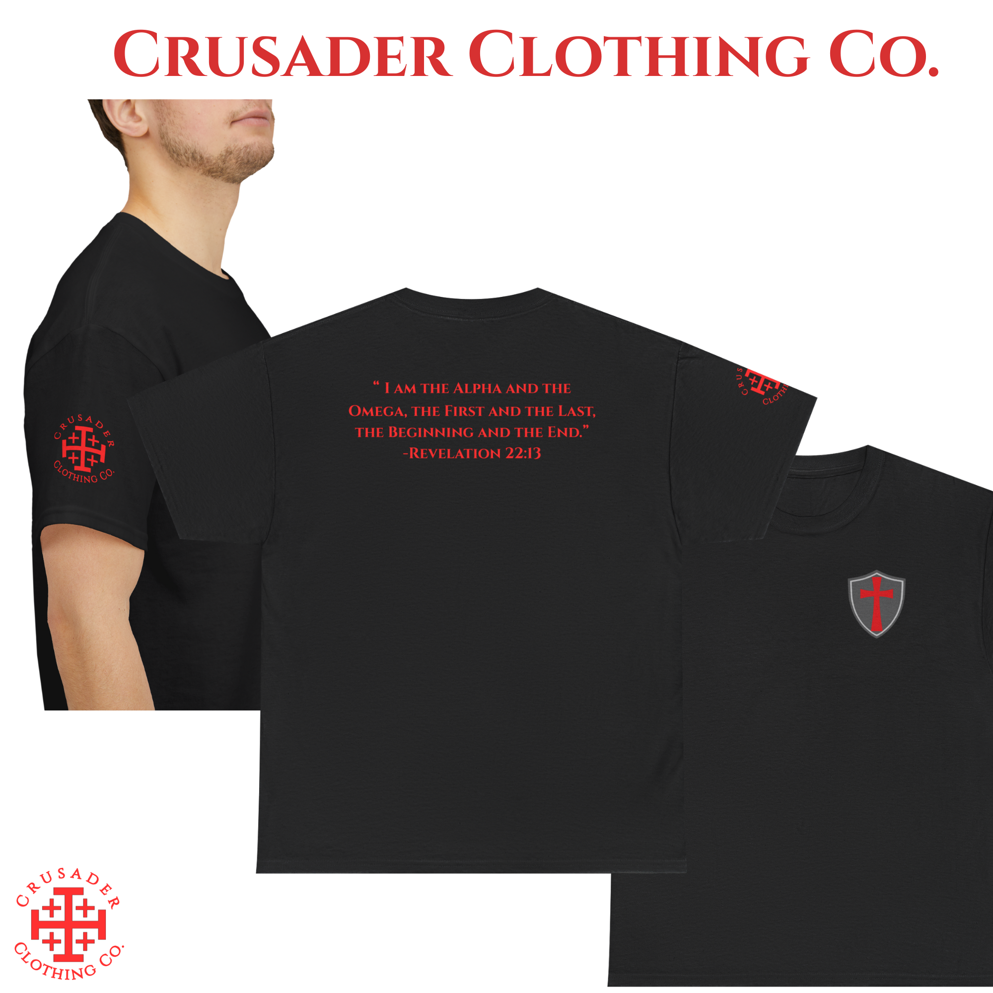 Alpha &amp; Omega SmallShield Tee – Revelation 22:13 | Christian Armor Shirt product thumbnail image
