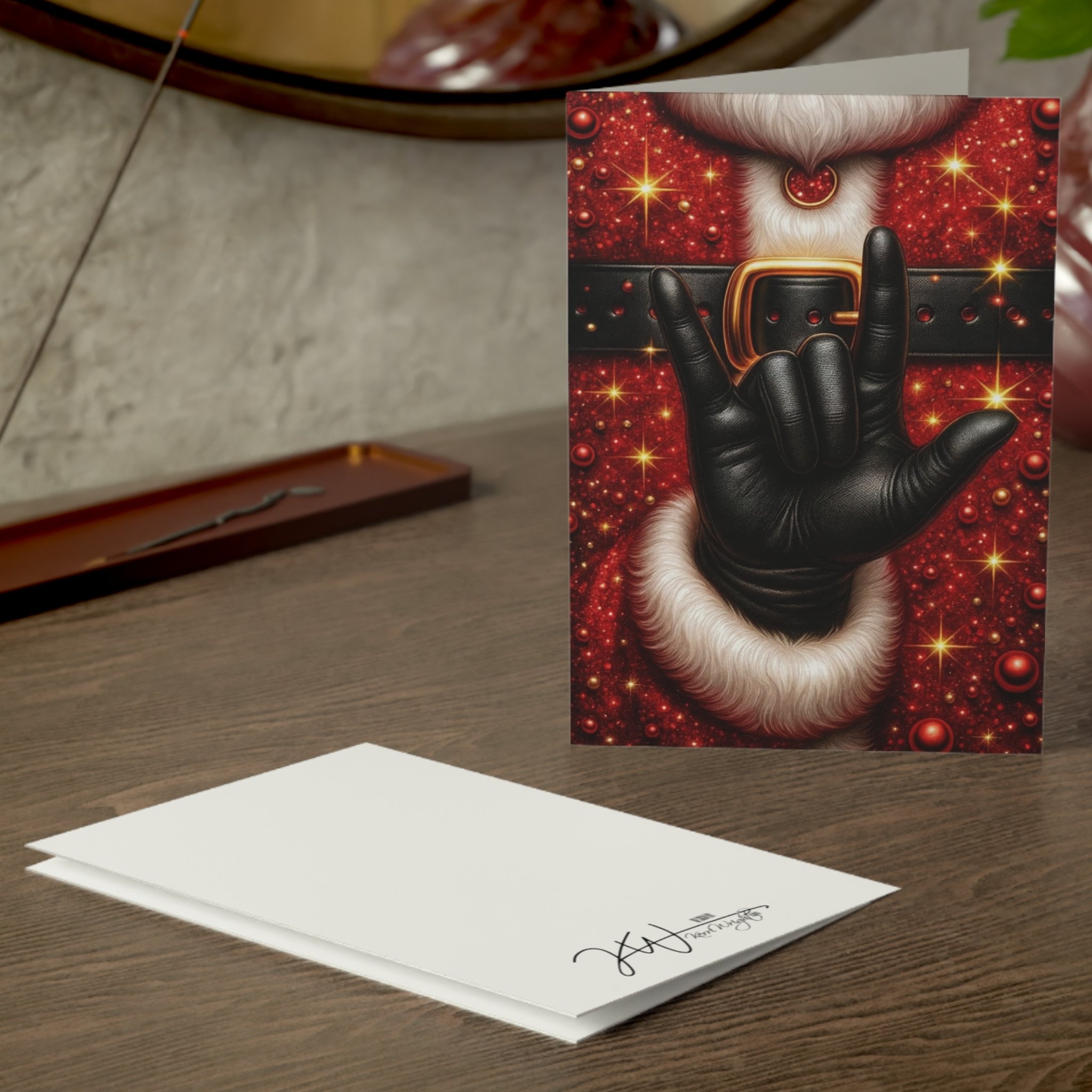 American Sign Language I Love You Christmas Santa Claus Greeting Card - Holiday Card with ASL ILY Santa Claus (1/10/30/50 pcs)
