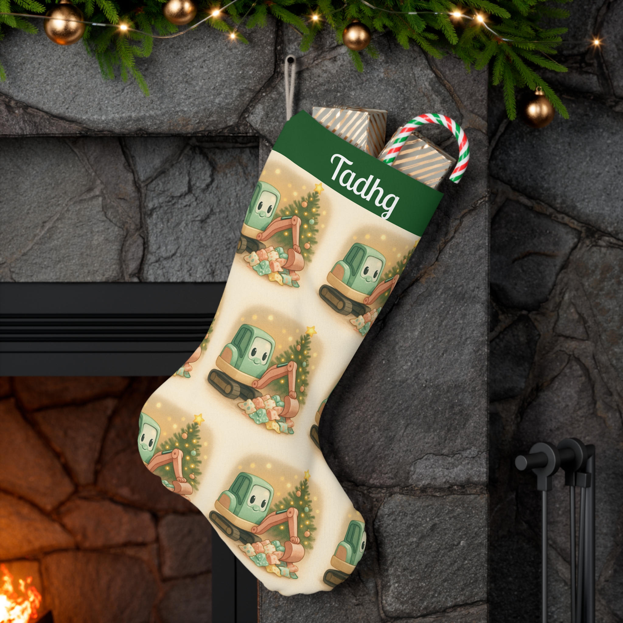 Christmas Digger Stocking, Personalized Xmas Gift, Kids Santa Sock, Holiday Decoration, Custom Name Present Bag, Festive Truck Sock product thumbnail image Christmas Digger Stocking, Personalized Xmas Gift, Kids Santa Sock, Holiday Decoration, Custom Name Present Bag, Festive Truck Sock product thumbnail image