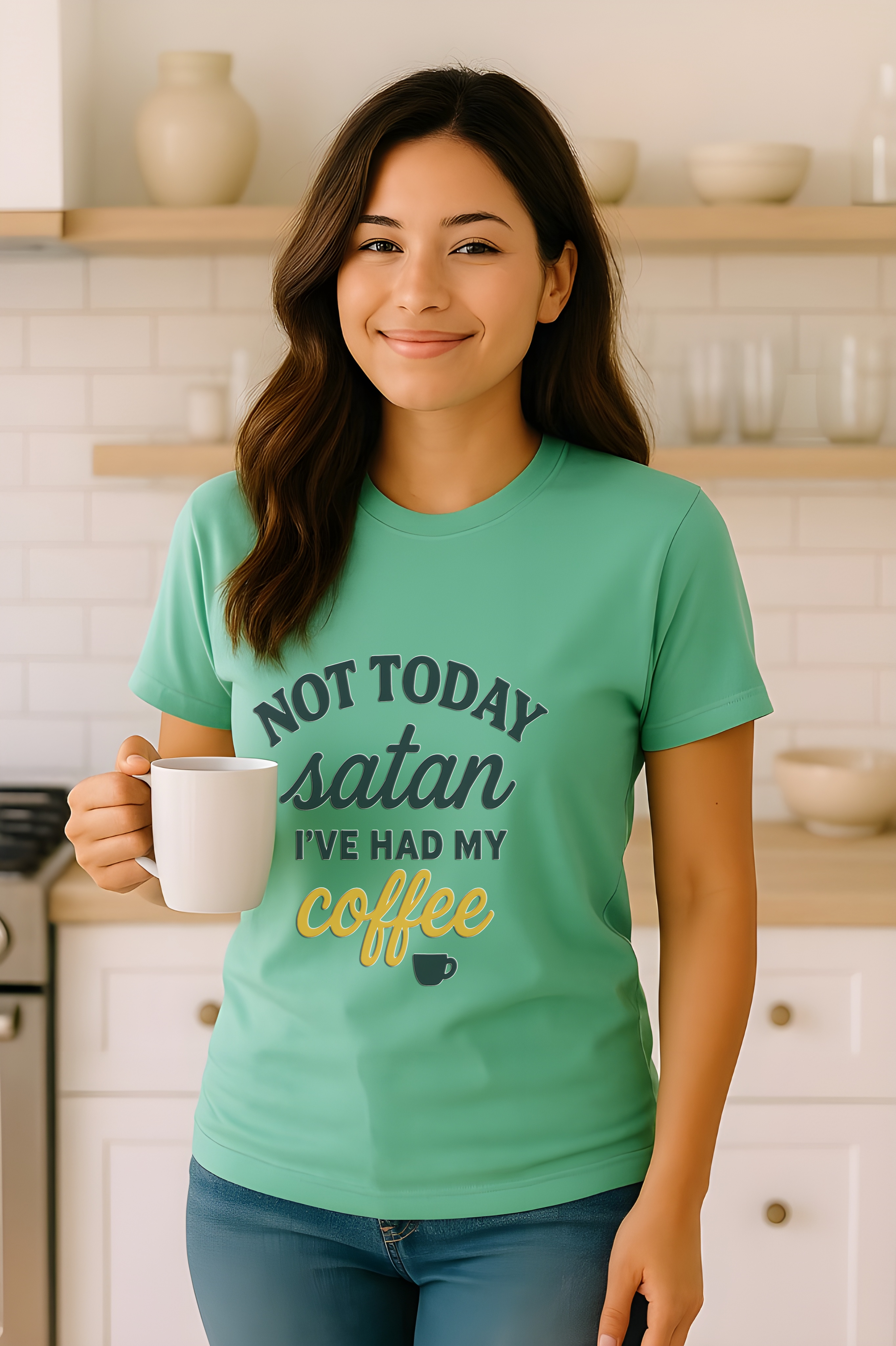 Not Today Satan I’ve Had My Coffee Christian Softstyle Shirt for Women – Funny Faith T-Shirt, Coffee Lover Jesus Tee, Christian Apparel Gift for Women product thumbnail image