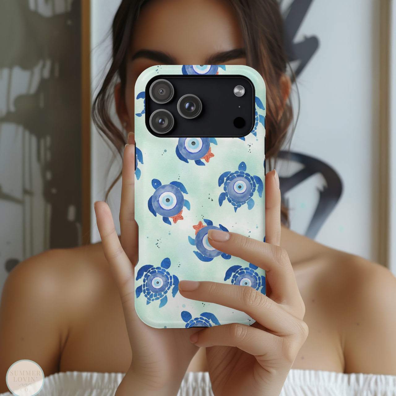 Sea Turtle Evil Eye Phone Case iPhone & Samsung | Protective Tough Case | Coastal Ocean Beach Phone Cover product thumbnail image Sea Turtle Evil Eye Phone Case iPhone & Samsung | Protective Tough Case | Coastal Ocean Beach Phone Cover product thumbnail image