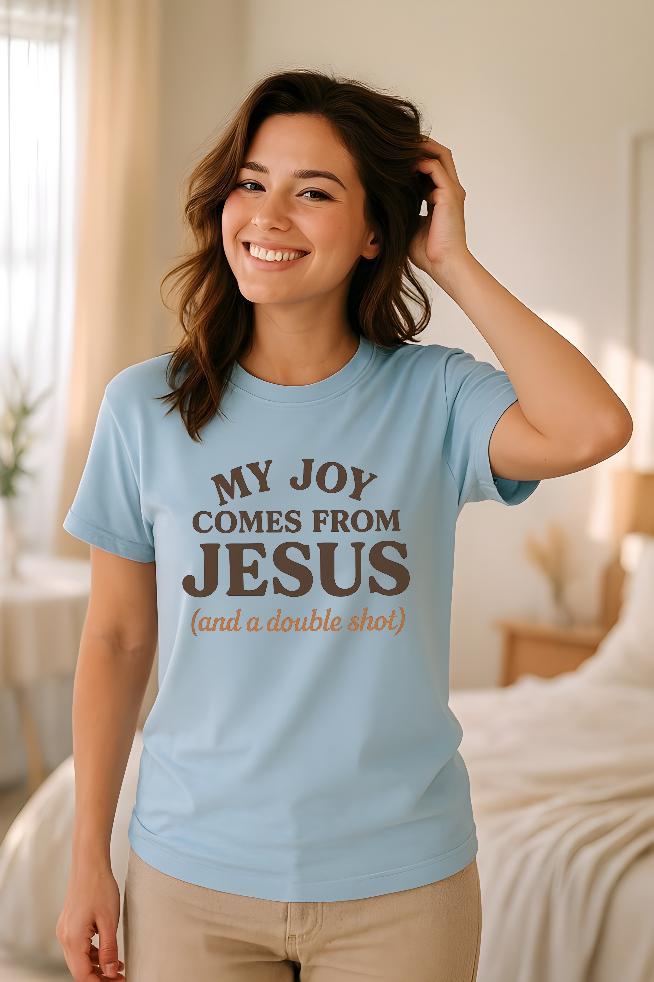 My Joy Comes from Jesus and a Double Shot Christian Softstyle Unisex T-Shirt – Funny Faith and Coffee Lover Tee, Joy of the Lord Shirt, Christian Apparel Gift for Women product thumbnail image My Joy Comes from Jesus and a Double Shot Christian Softstyle Unisex T-Shirt – Funny Faith and Coffee Lover Tee, Joy of the Lord Shirt, Christian Apparel Gift for Women product thumbnail image