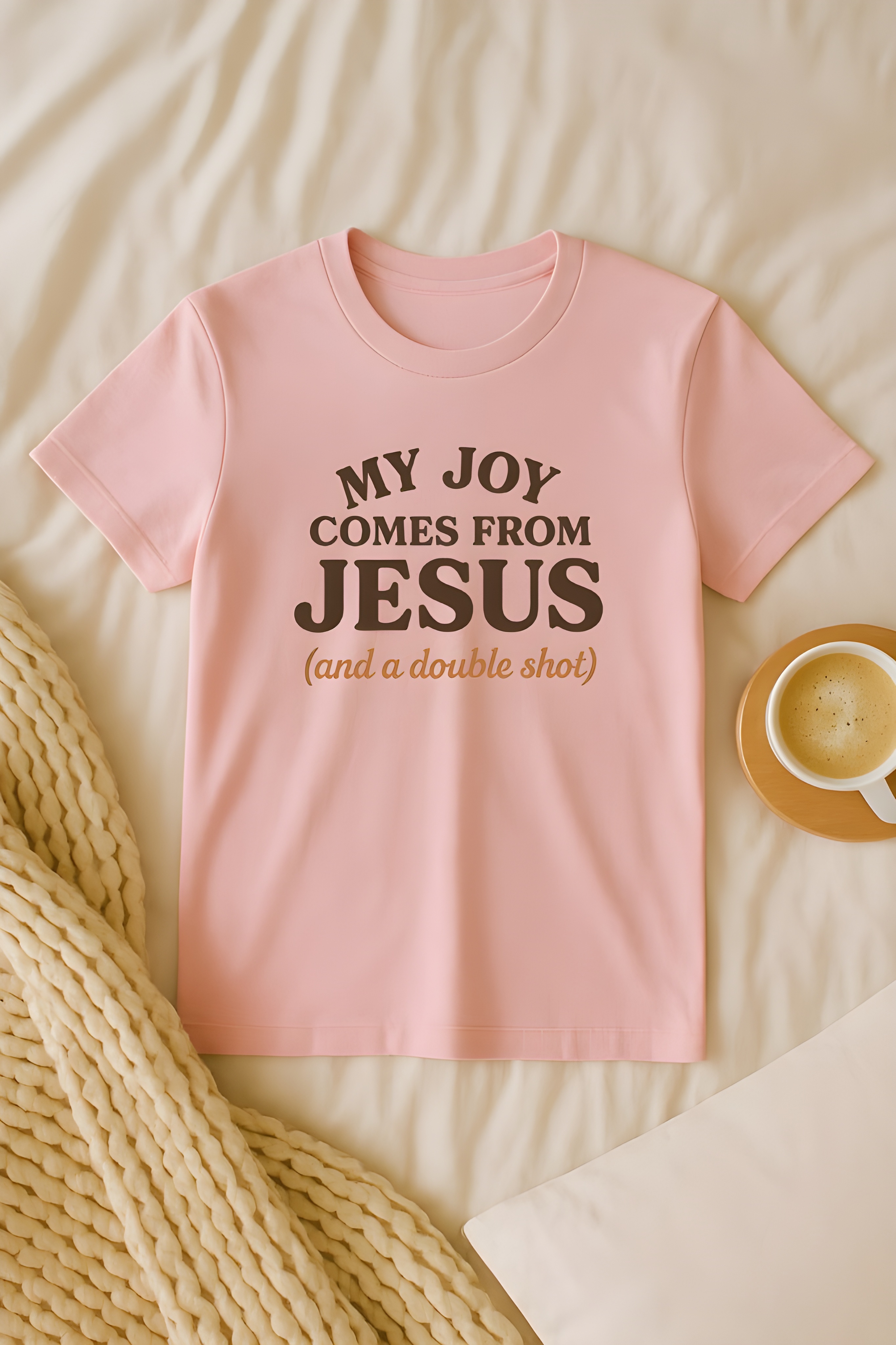 My Joy Comes from Jesus and a Double Shot Christian Softstyle Unisex T-Shirt – Funny Faith and Coffee Lover Tee, Joy of the Lord Shirt, Christian Apparel Gift for Women  product thumbnail image