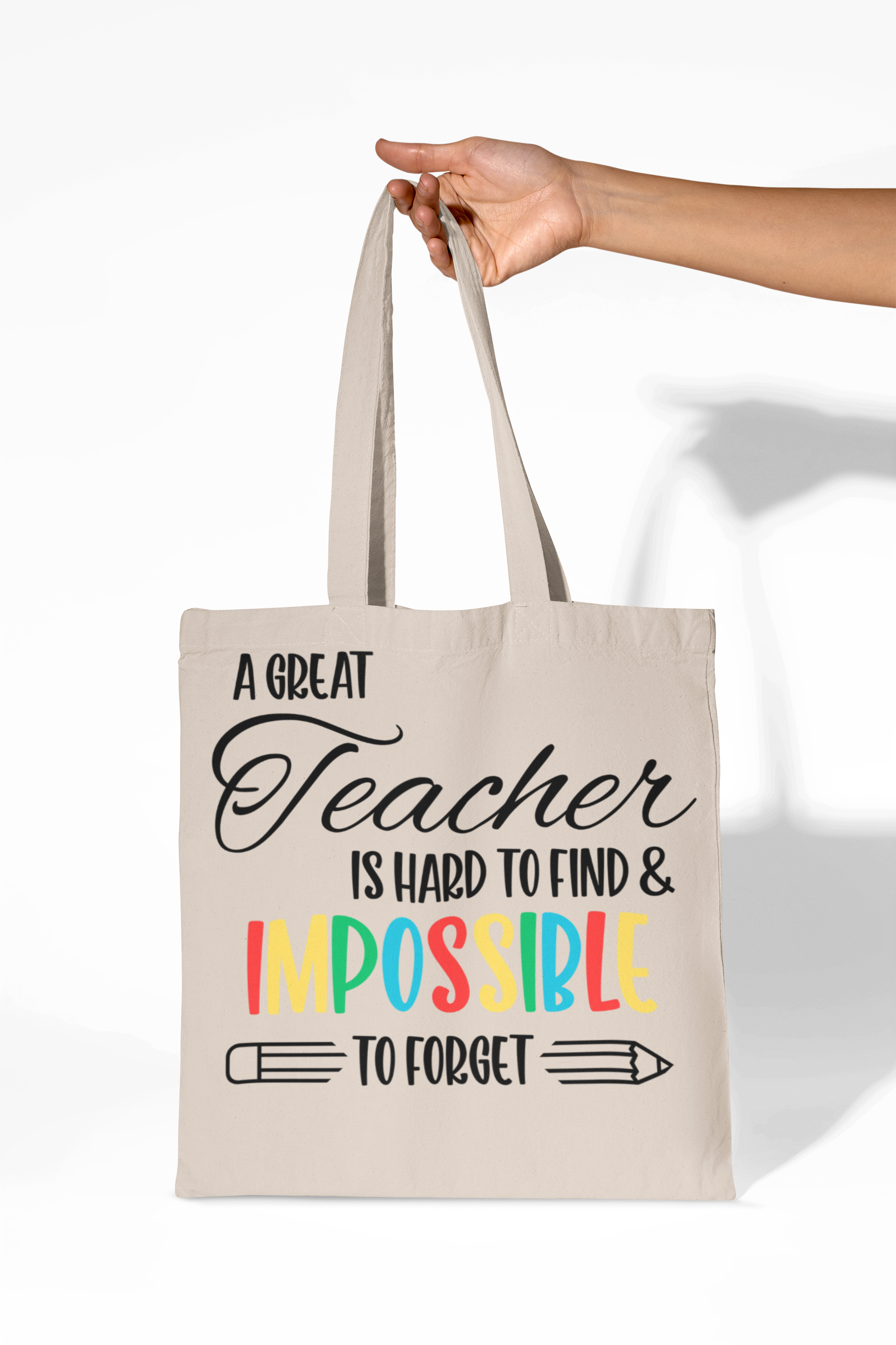 Teacher Appreciation Canvas Tote Bag — “A Great Teacher is Hard to Find & Impossible to Forget” Personalized Tote product thumbnail image Teacher Appreciation Canvas Tote Bag — “A Great Teacher is Hard to Find & Impossible to Forget” Personalized Tote product thumbnail image