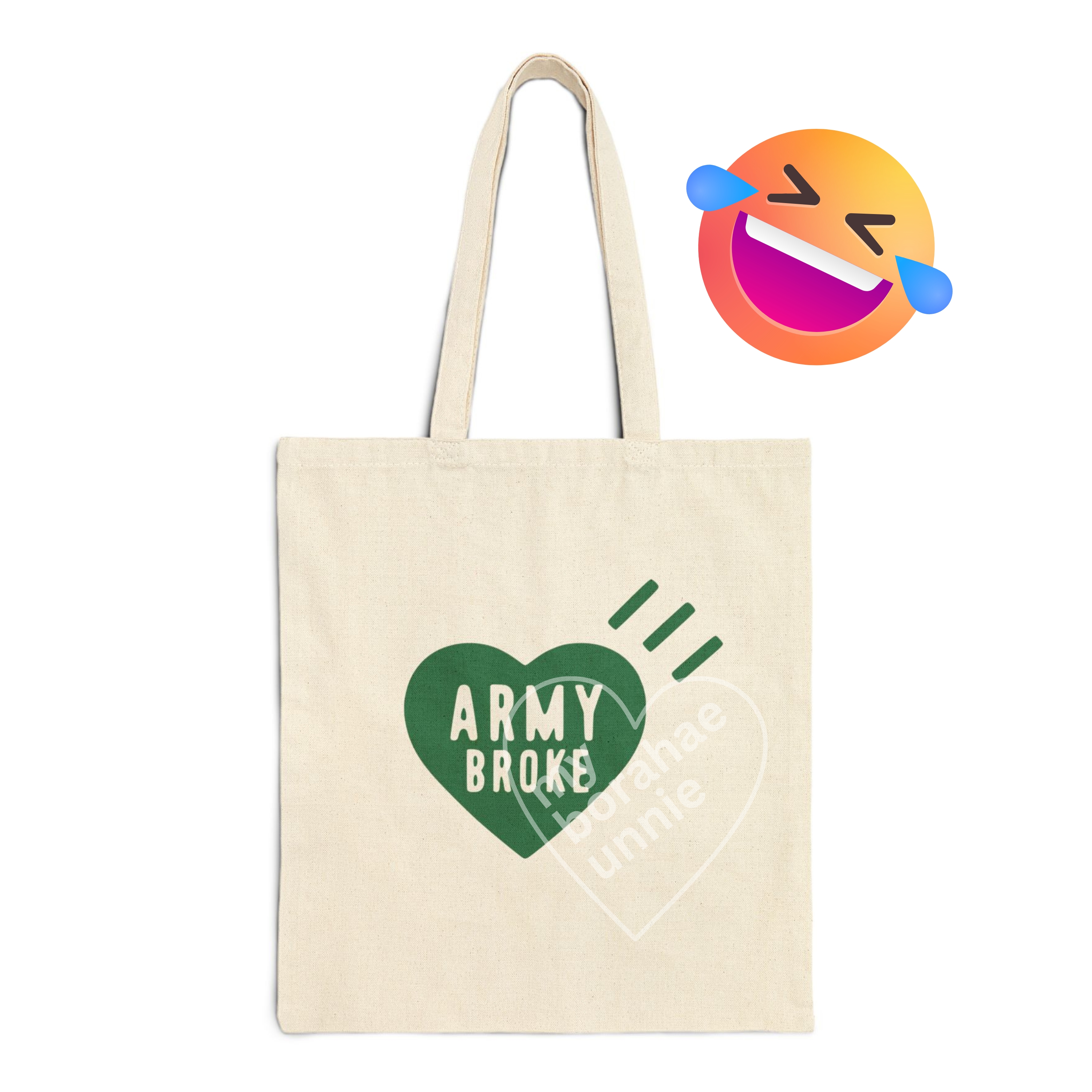 ARMY Broke Cotton Canvas Tote Bag, Printed on FRONT product thumbnail image ARMY Broke Cotton Canvas Tote Bag, Printed on FRONT product thumbnail image