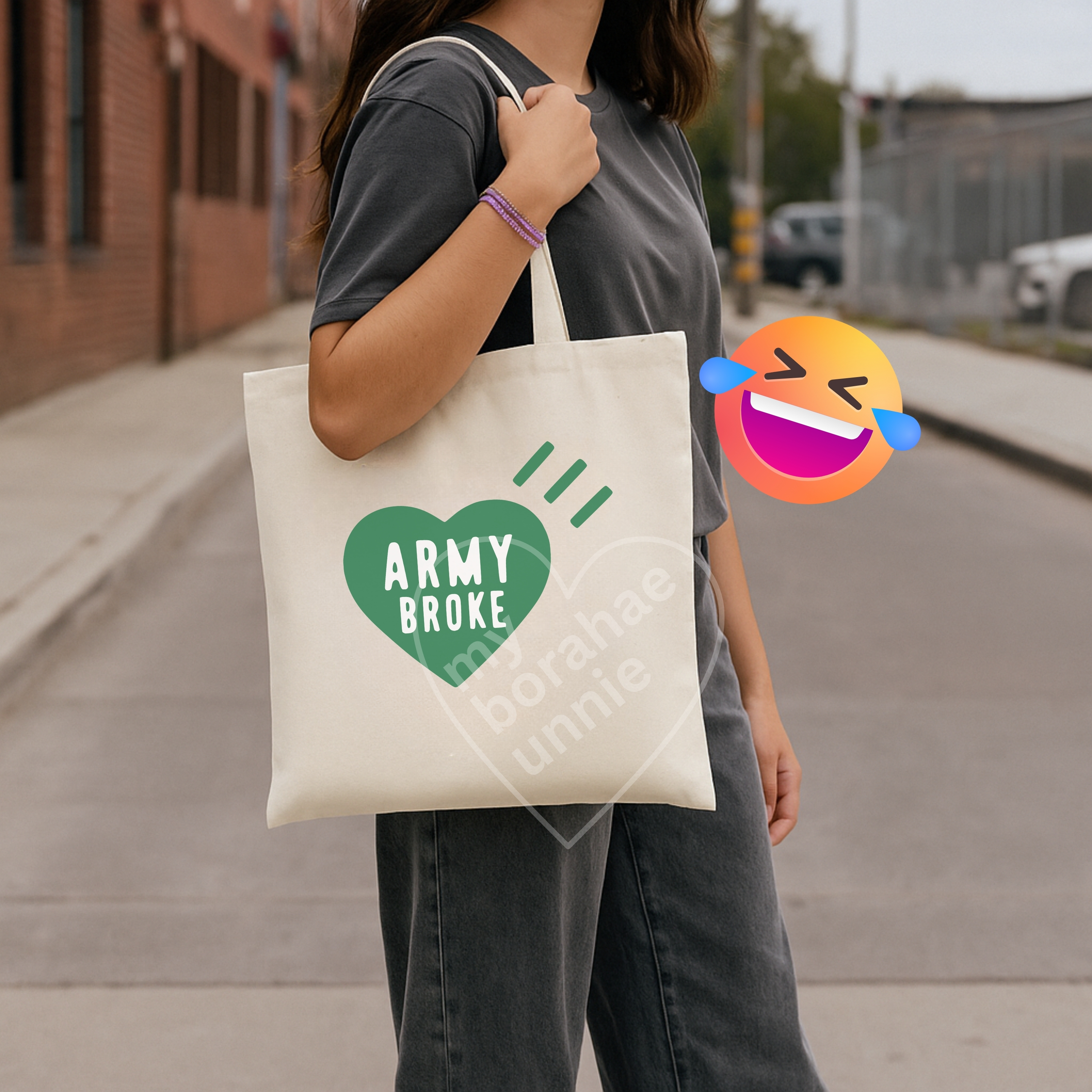 ARMY Broke Cotton Canvas Tote Bag, Printed on FRONT