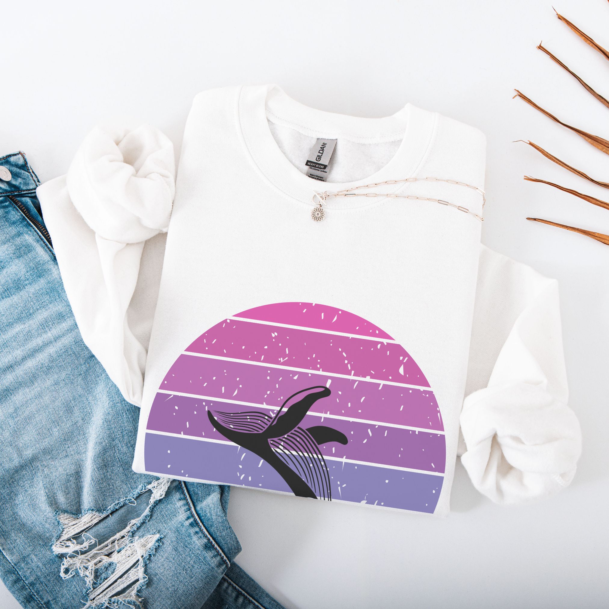 Vintage Sunset Whale Sweatshirt for Whale Lovers product thumbnail image Vintage Sunset Whale Sweatshirt for Whale Lovers product thumbnail image