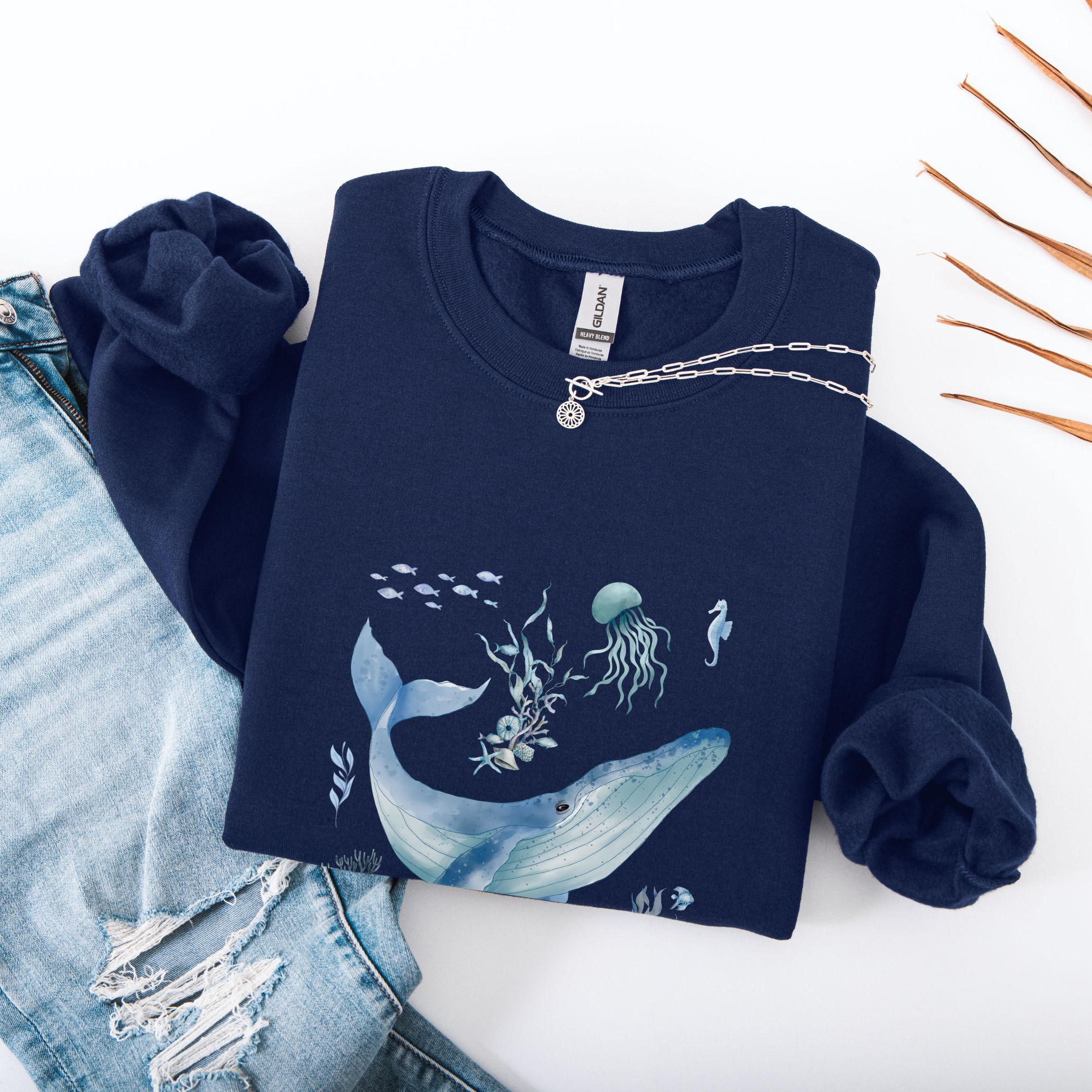 Whale Ocean Scene Sweatshirt for Whale Lovers product thumbnail image Whale Ocean Scene Sweatshirt for Whale Lovers product thumbnail image