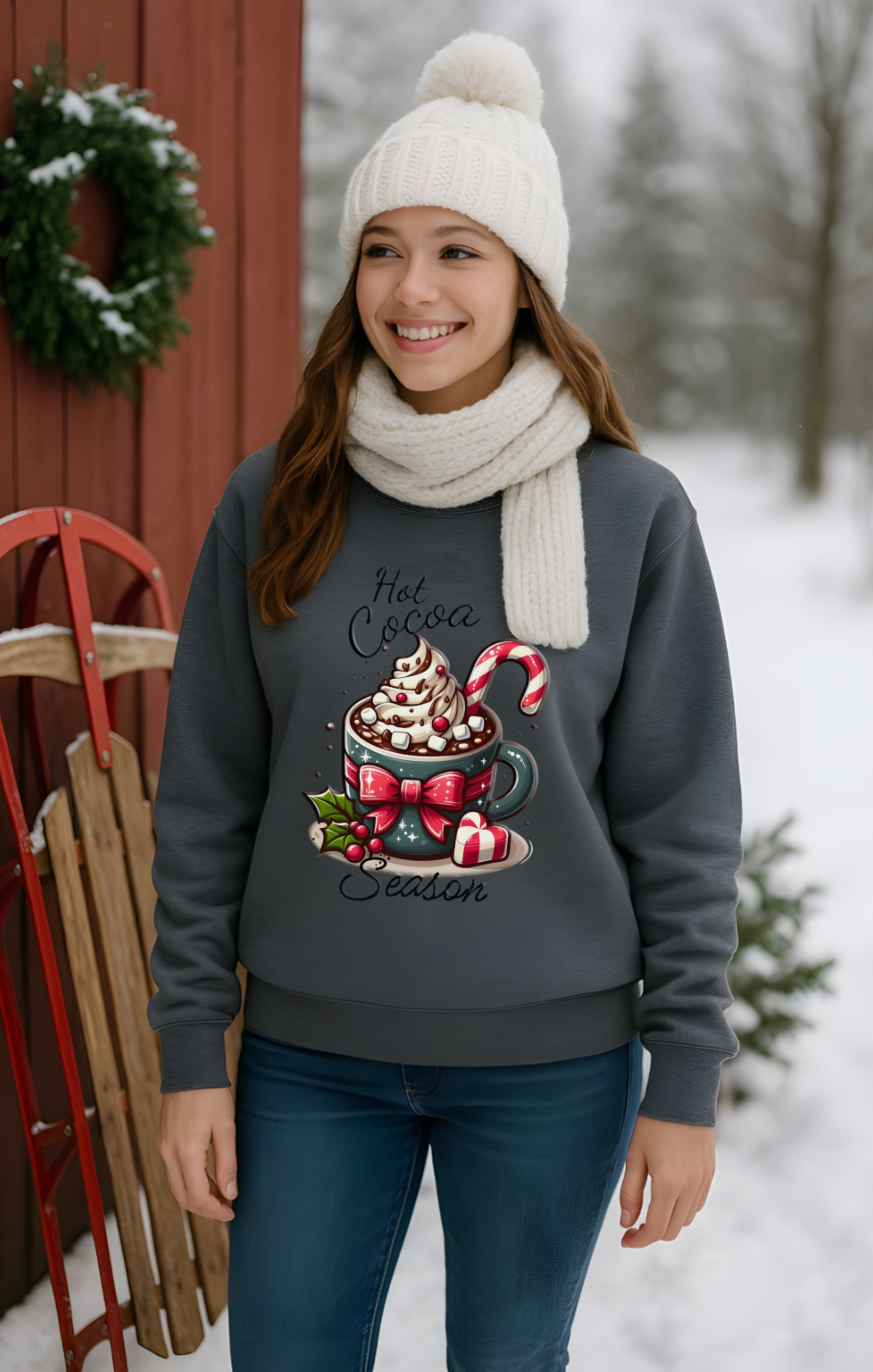 Hot Cocoa Season Christmas Sweatshirt • Cute Holiday Cocoa Cup Pullover • Cozy Winter Candy Cane Crewneck • Festive Christmas Gift Sweater for Women product thumbnail image Hot Cocoa Season Christmas Sweatshirt • Cute Holiday Cocoa Cup Pullover • Cozy Winter Candy Cane Crewneck • Festive Christmas Gift Sweater for Women product thumbnail image