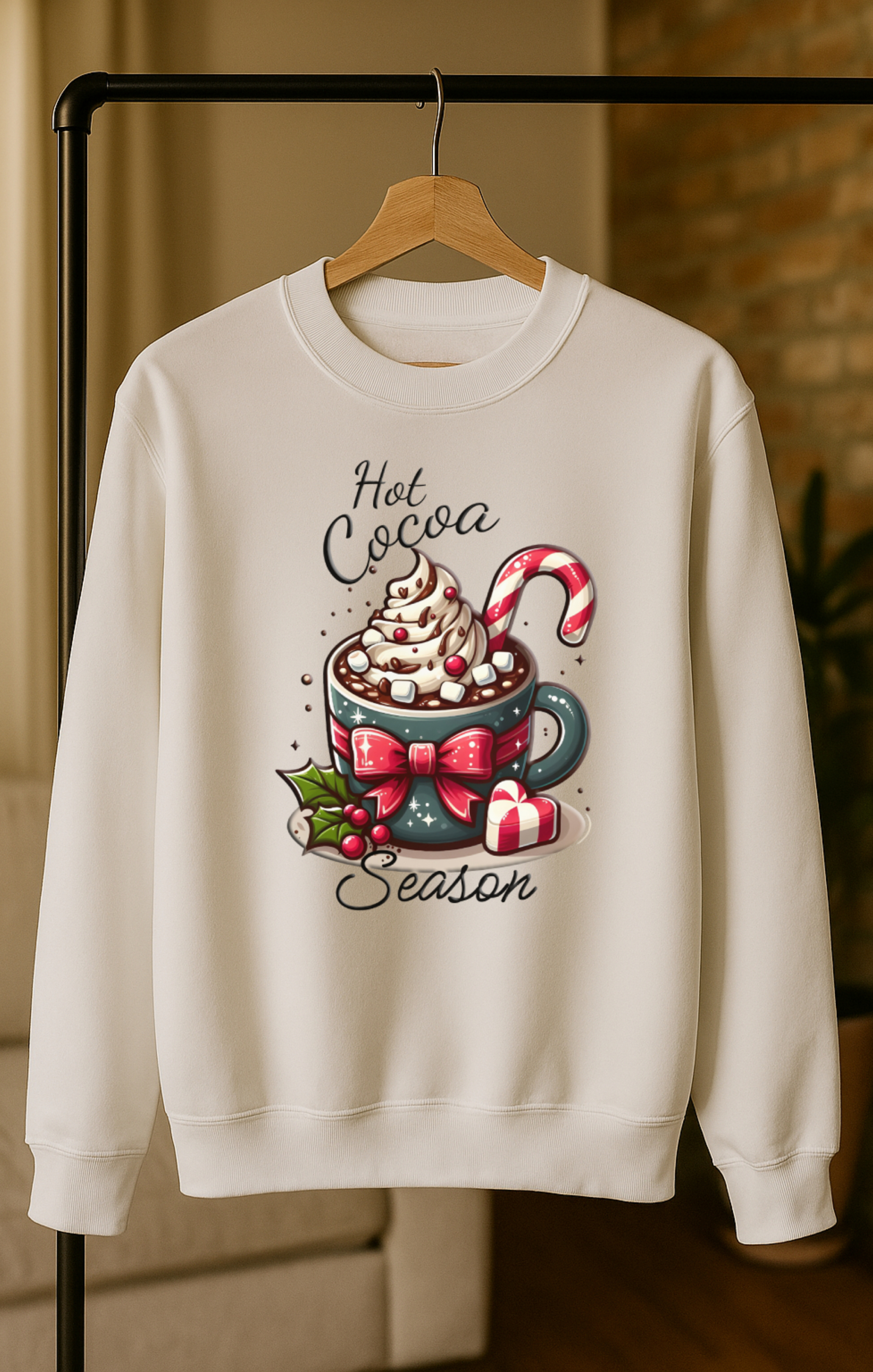 Hot Cocoa Season Christmas Sweatshirt • Cute Holiday Cocoa Cup Pullover • Cozy Winter Candy Cane Crewneck • Festive Christmas Gift Sweater for Women product thumbnail image Hot Cocoa Season Christmas Sweatshirt • Cute Holiday Cocoa Cup Pullover • Cozy Winter Candy Cane Crewneck • Festive Christmas Gift Sweater for Women product thumbnail image