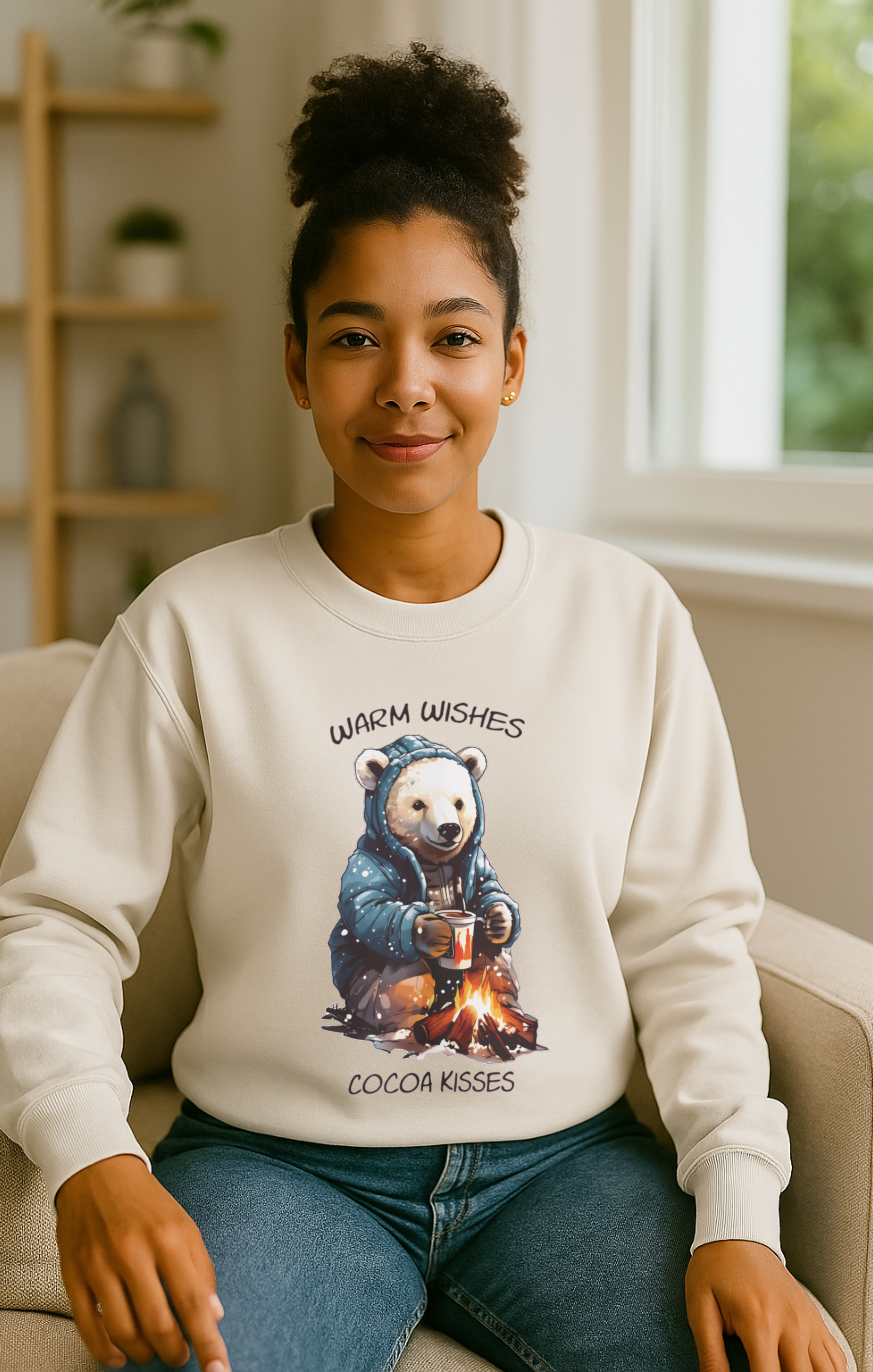 Warm Wishes &amp; Cocoa Kisses Polar Bear Christmas Sweatshirt – Cozy Holiday Pullover for Winter, Cute Hot Cocoa Sweater, Soft Fleece Christian Winter Apparel