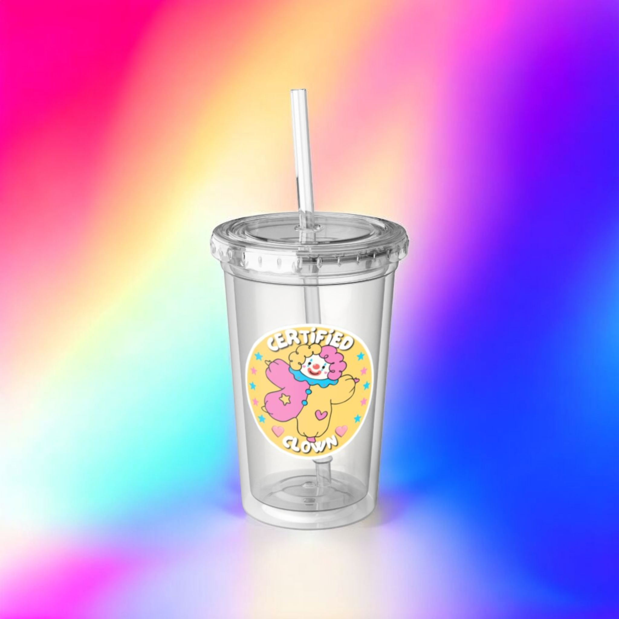Certified Clown Acrylic Tumbler – Cute Kawaii Clown Sticker Cup