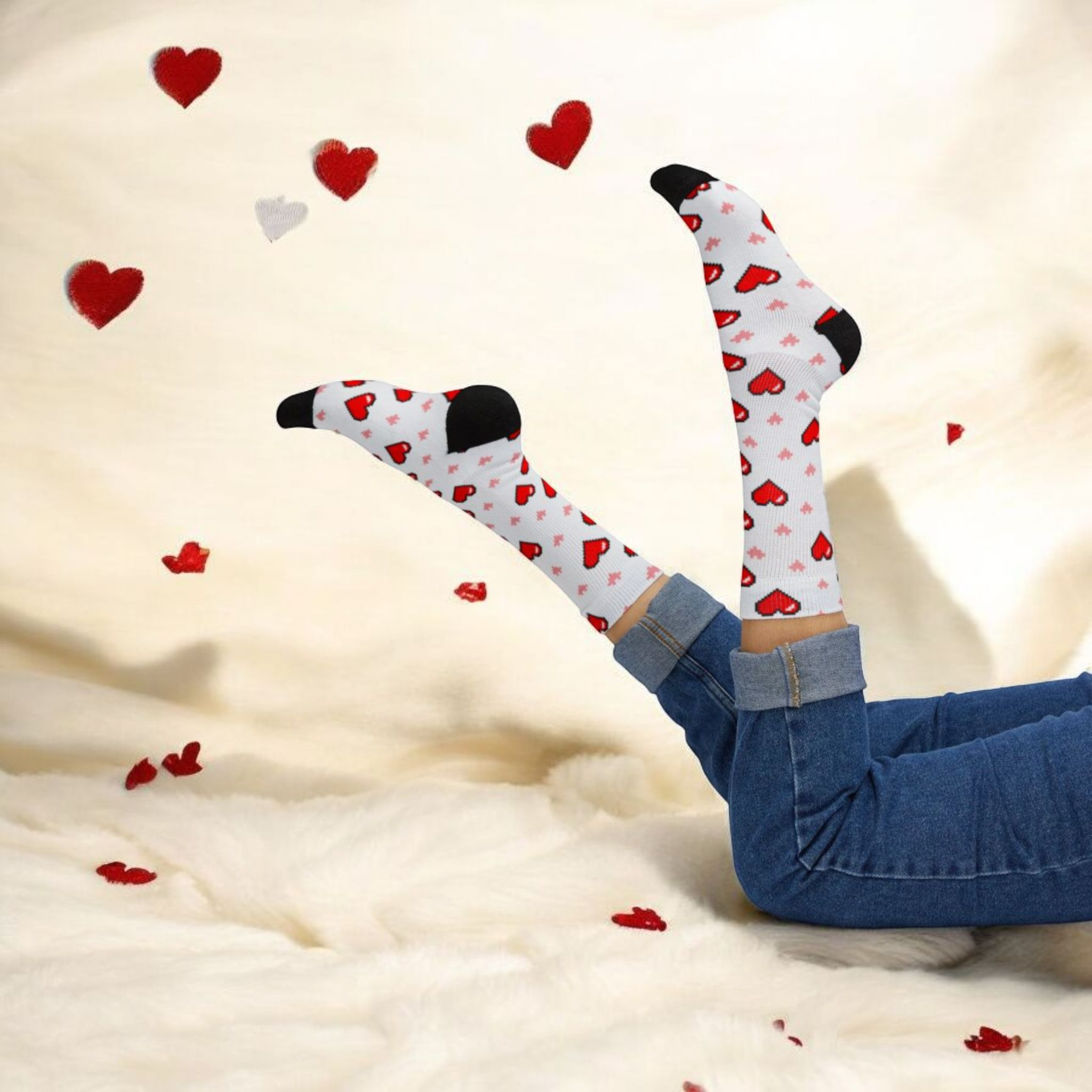 Valentine Heart Pattern Sublimation Socks — Red Hearts Crew Socks for Women &amp; Men product thumbnail image