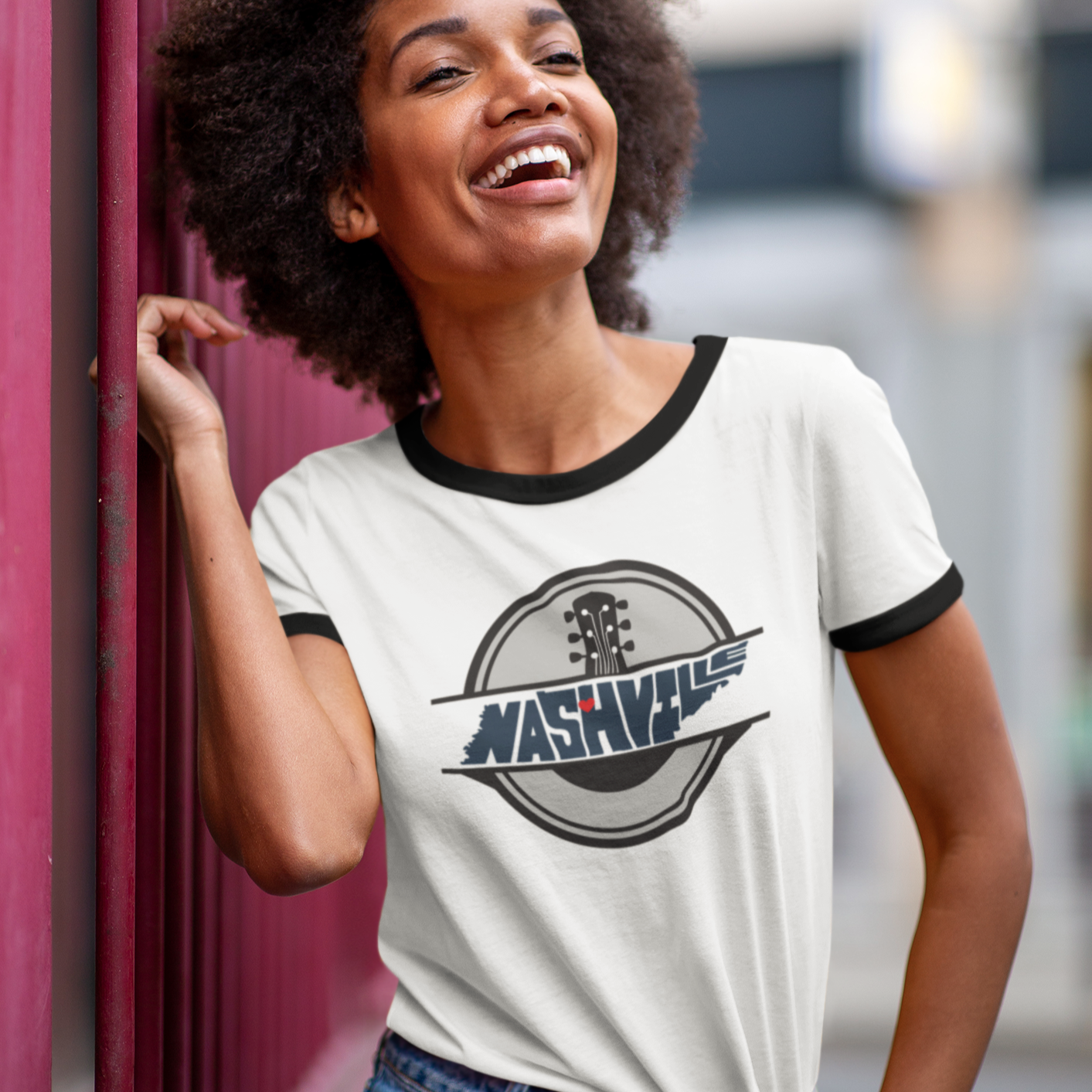 Retro Nashville Tennessee Ringer T-Shirt, Personalized Retro Music Tee, Gift for Musicians, Concert Apparel, Nashville Music City T-Shirt product thumbnail image
