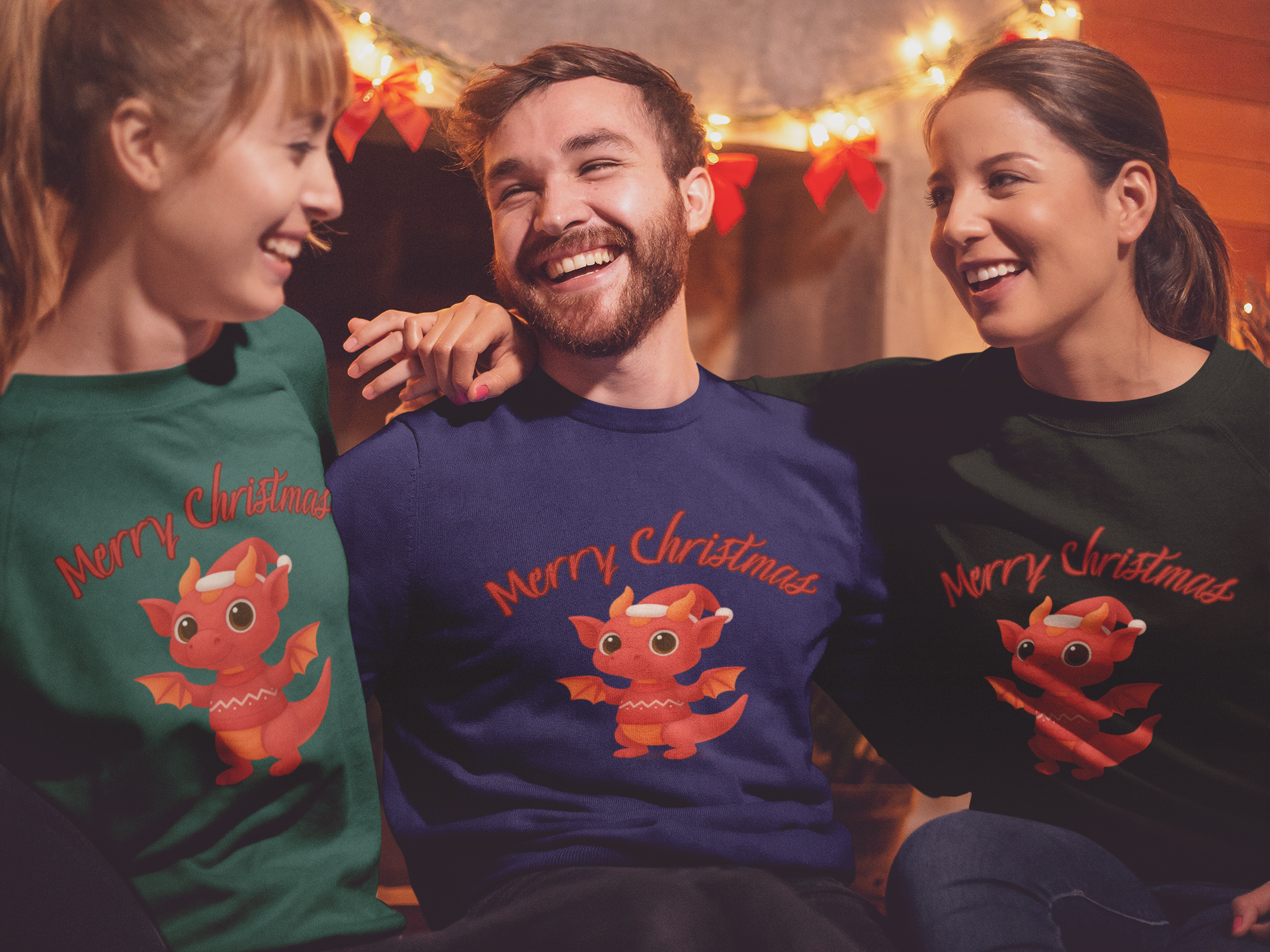 Baby Dragon Merry Christmas Sweatshirt | Holiday Dragon Crewneck product thumbnail image Baby Dragon Merry Christmas Sweatshirt | Holiday Dragon Crewneck product thumbnail image