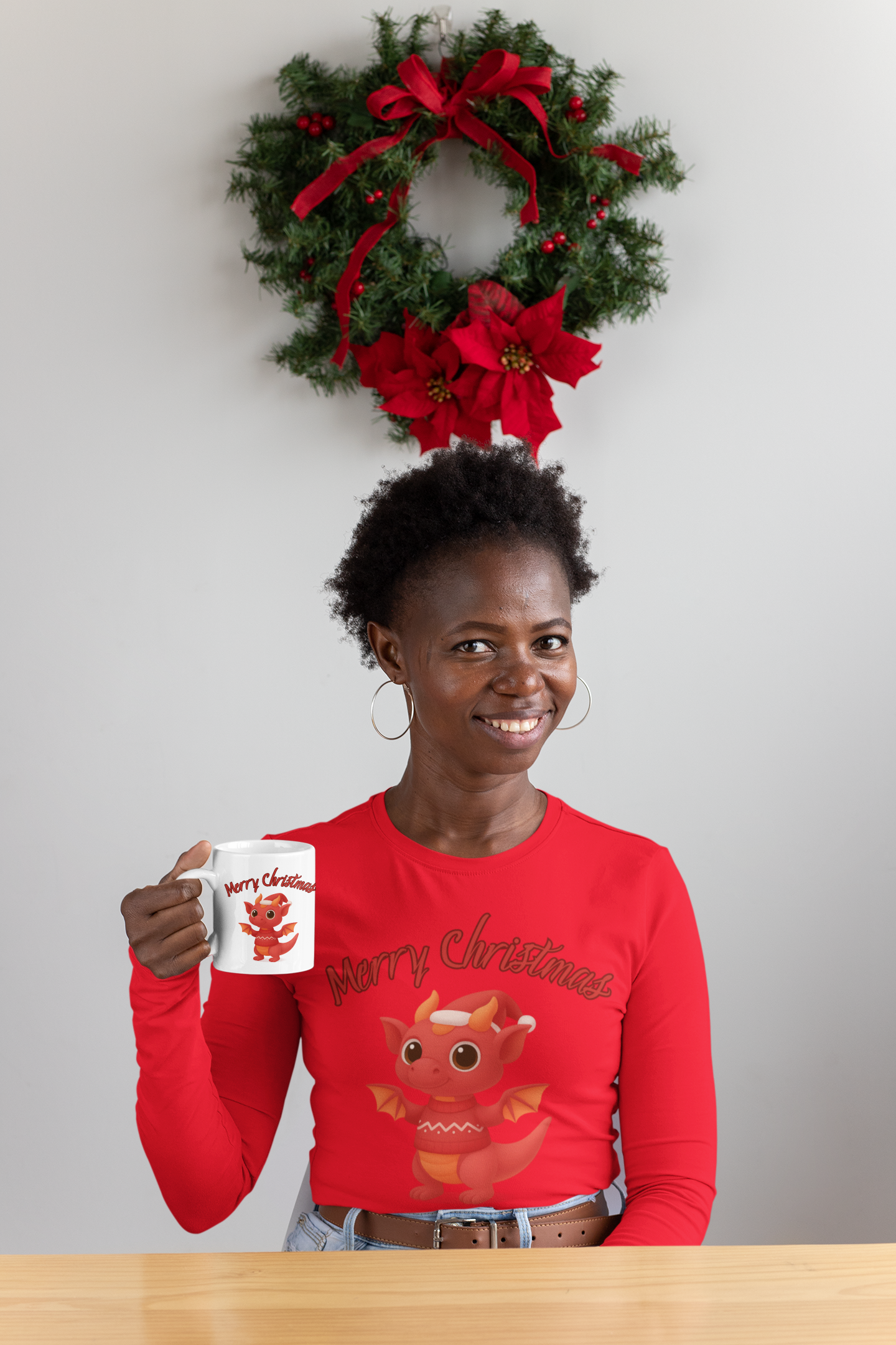Red Baby Dragon Merry Christmas Long Sleeve | Cute Holiday Dragon Tee product thumbnail image Red Baby Dragon Merry Christmas Long Sleeve | Cute Holiday Dragon Tee product thumbnail image