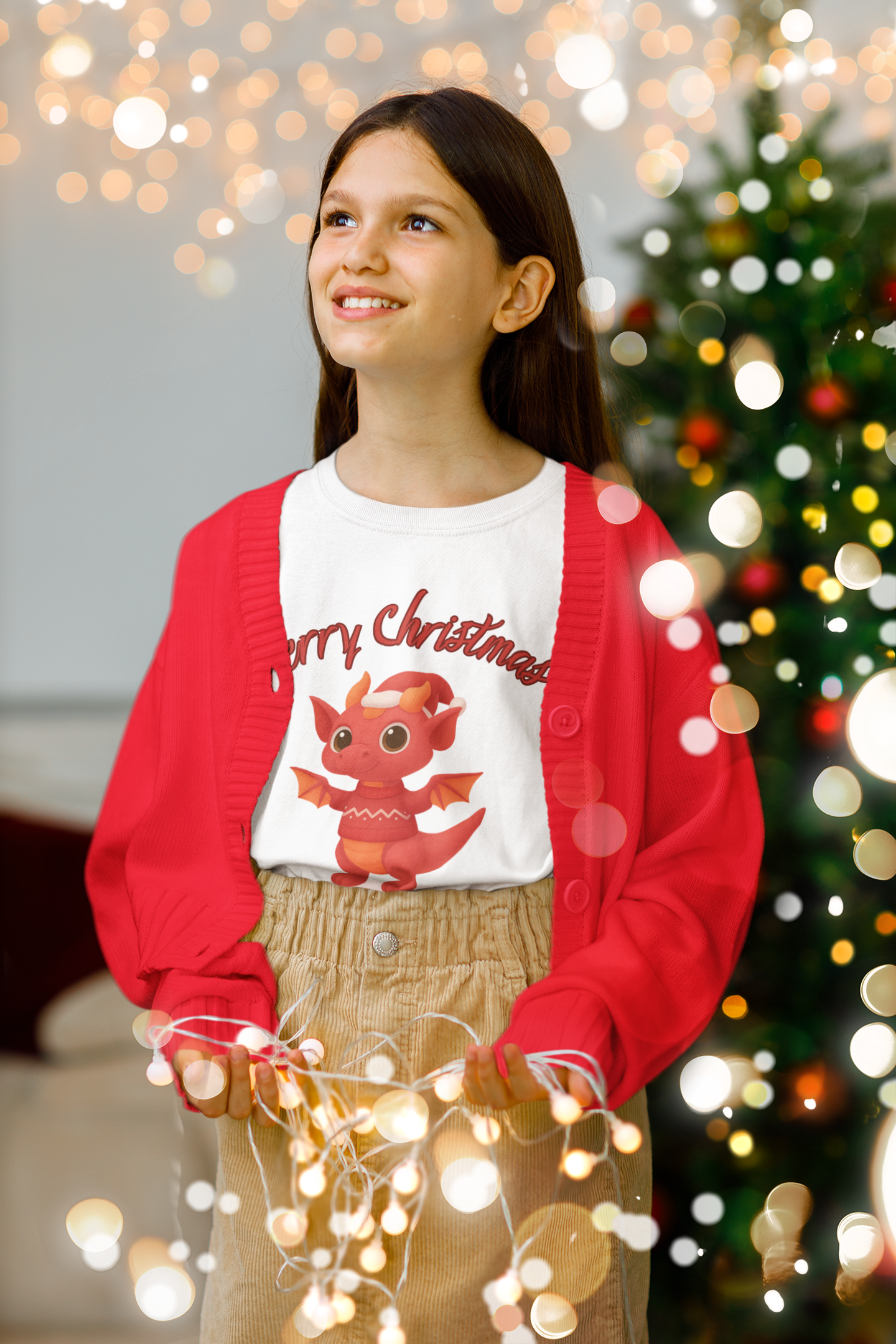 Red Baby Dragon Merry Christmas Kids Tee | Holiday Dragon Shirt product thumbnail image Red Baby Dragon Merry Christmas Kids Tee | Holiday Dragon Shirt product thumbnail image