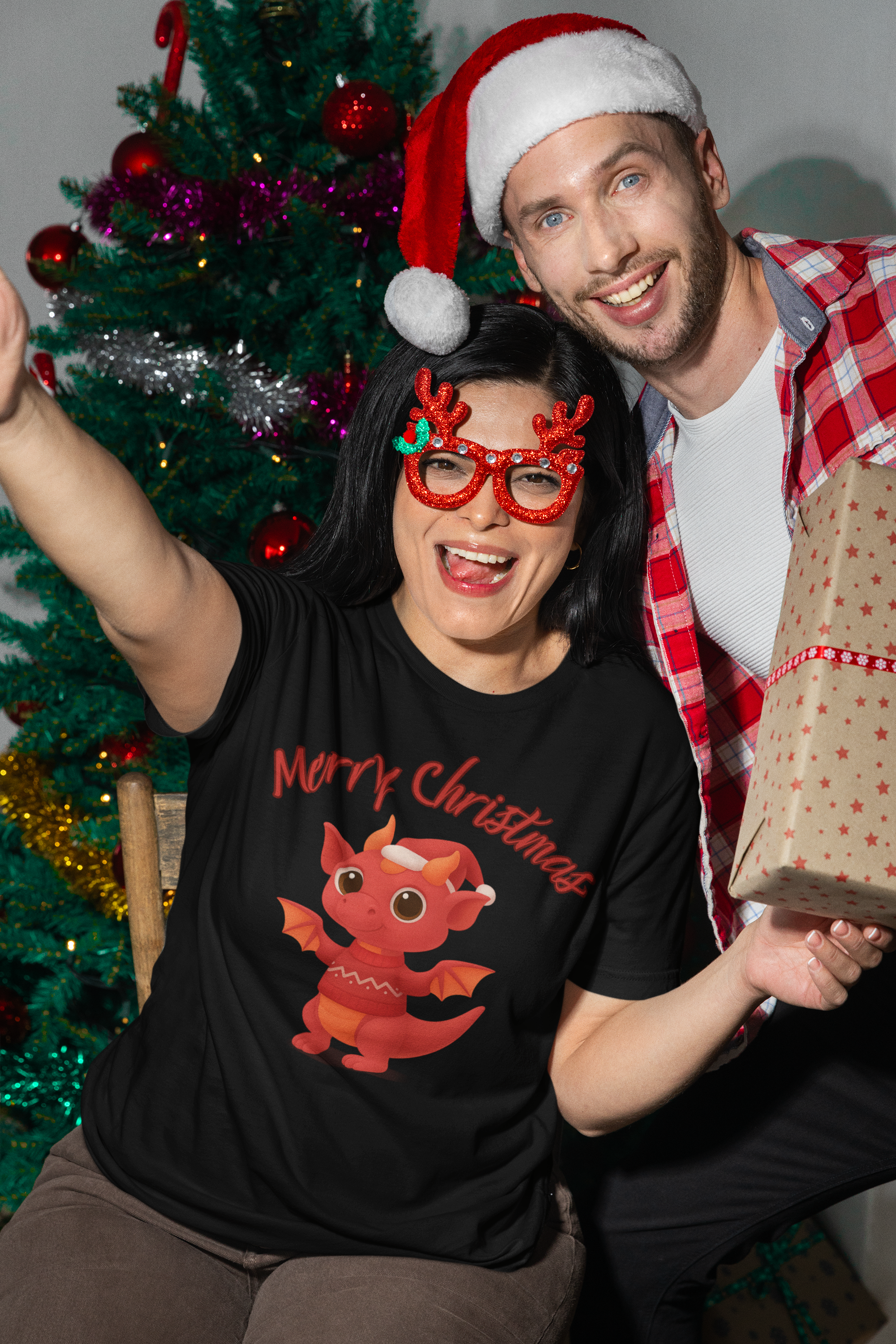 Merry Christmas Cute Red Dragon T-Shirt product thumbnail image