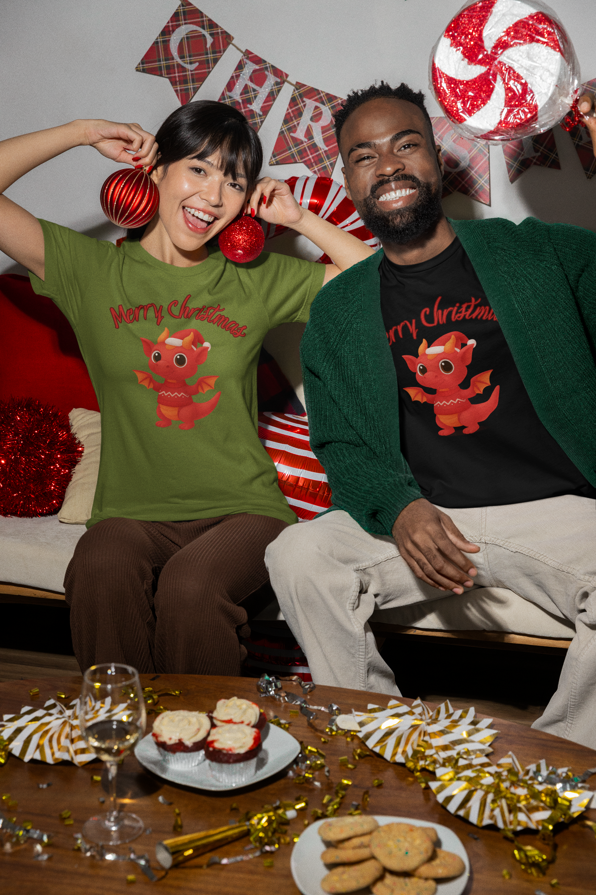Merry Christmas Cute Red Dragon T-Shirt product thumbnail image